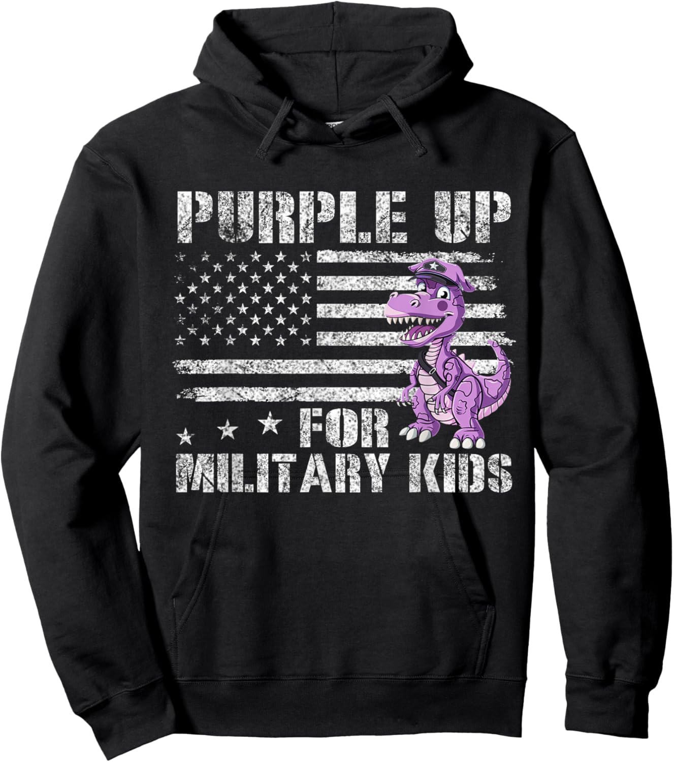 Purple Up For Military Dinosaur Kids Military Month Shirt Hoodie - Hoodie | Black
