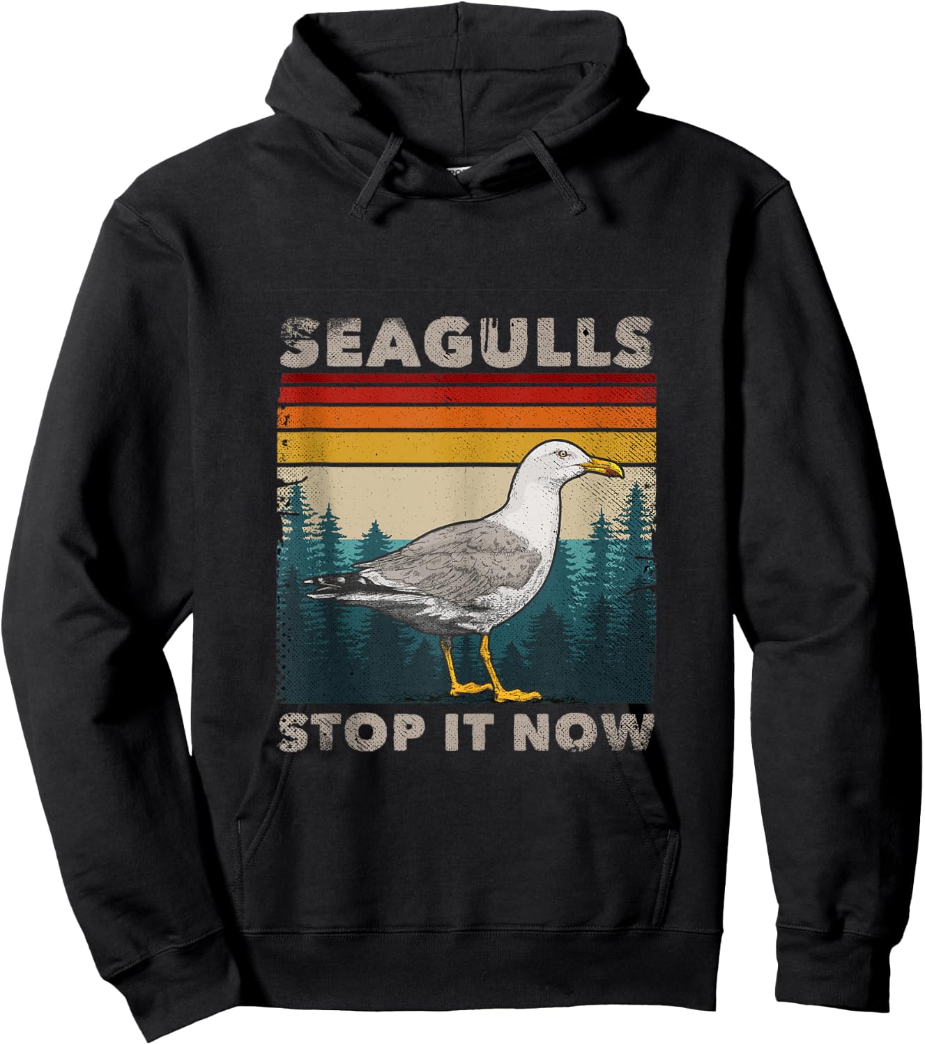 Funny Seagulls Stop It Now Bird Lover 80s Retro Seagull Hoodie - Hoodie | Black