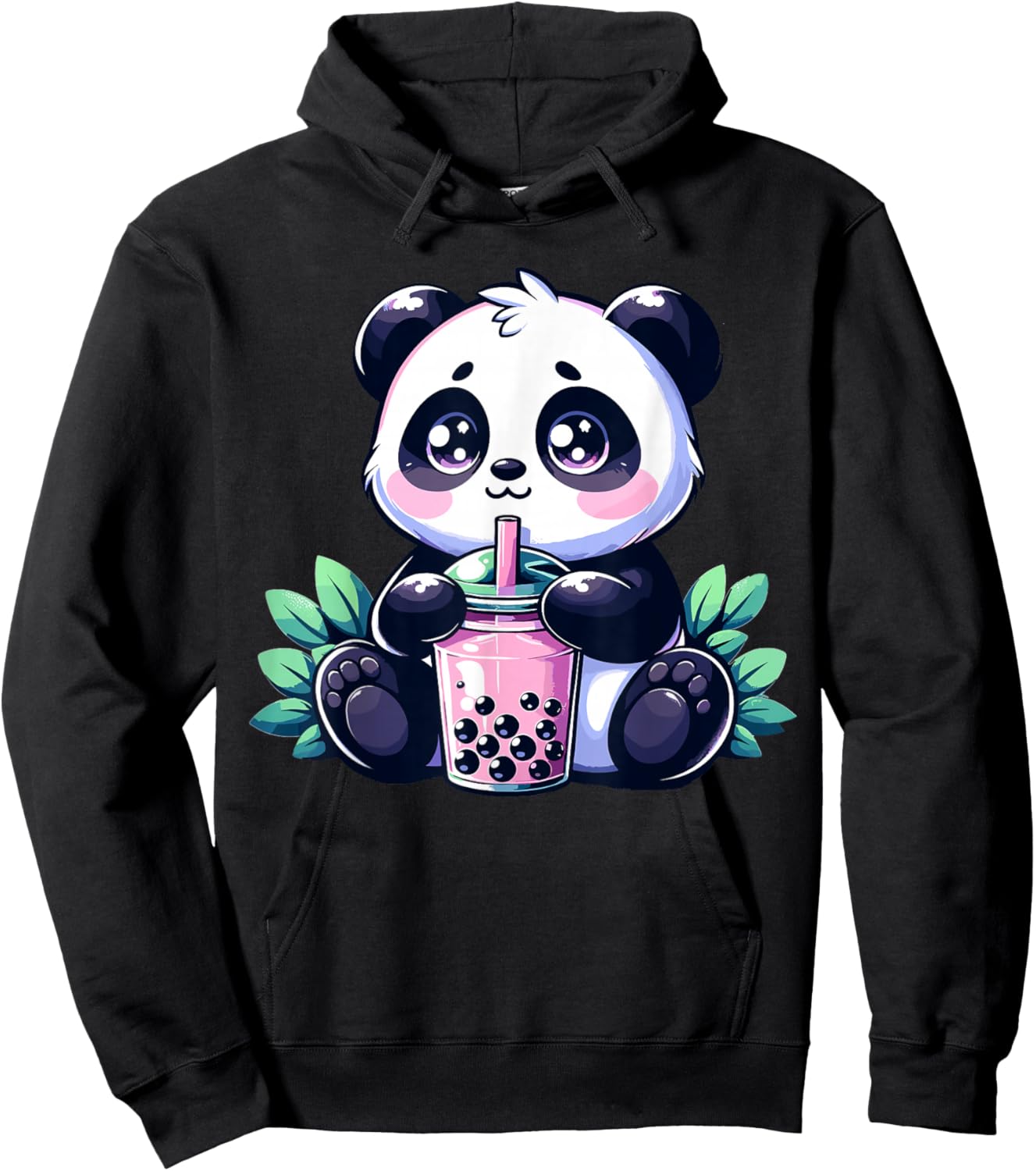 Kawaii Cute Anime Panda Drinking Bubble Tea Boba Tea Panda Hoodie - Hoodie | Black