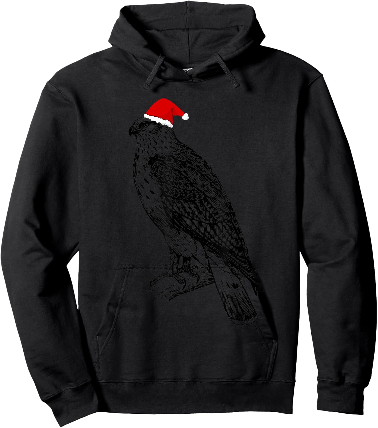Christmas Hawk in Santa Hat Ornithology Hawk Bird Hoodie - Hoodie | Black