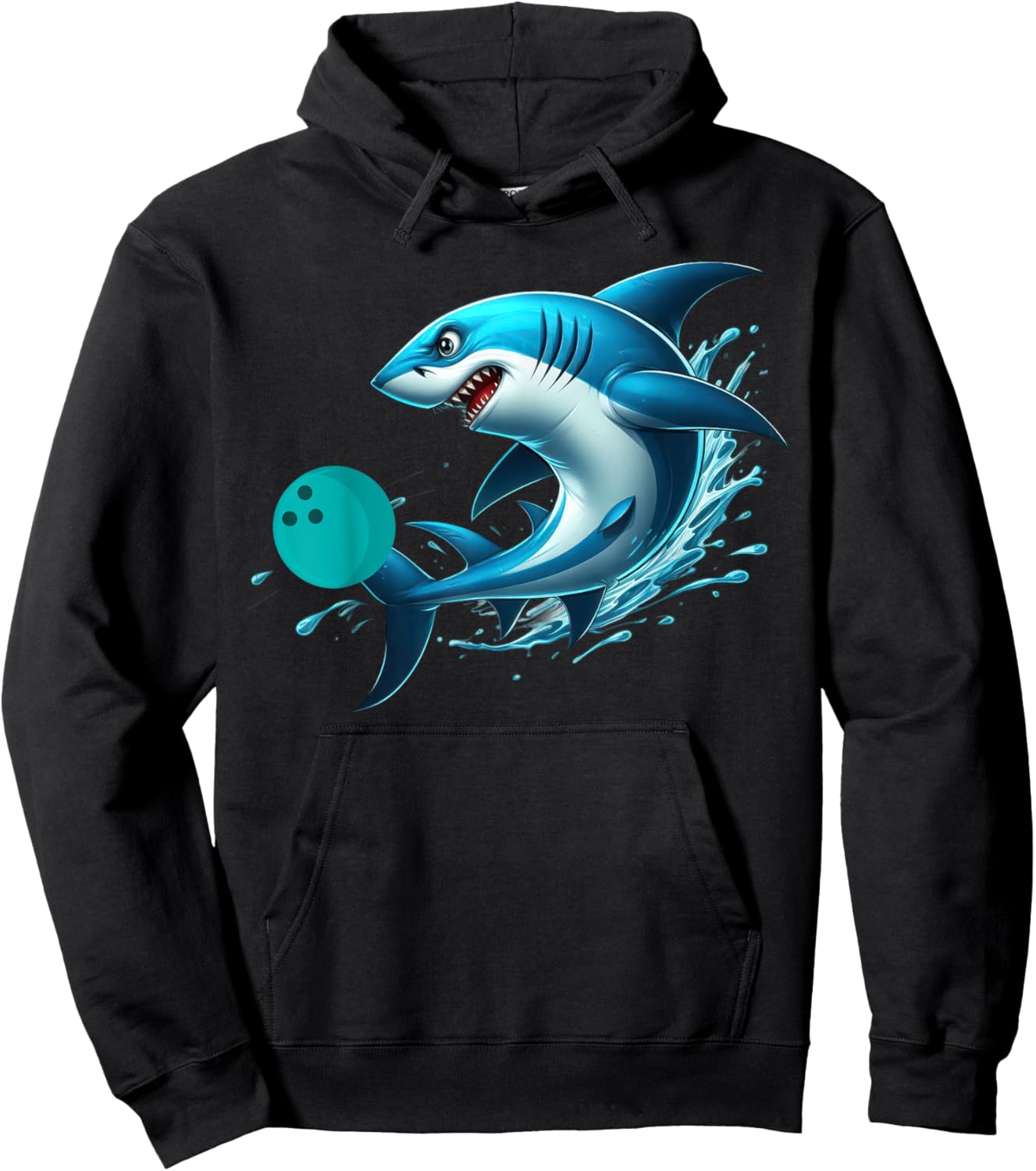 Funny Bowling Graphic Bowling Shark Playing Bowling Hoodie - Hoodie | Black