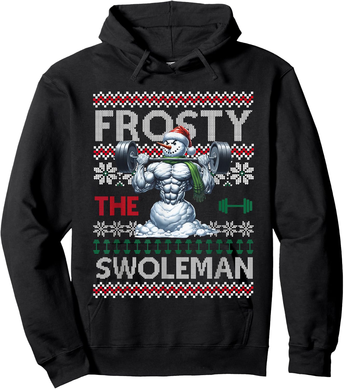 Frosty the Swoleman Funny Muscle Snowman Weightlifting Gym Hoodie - Hoodie | Black