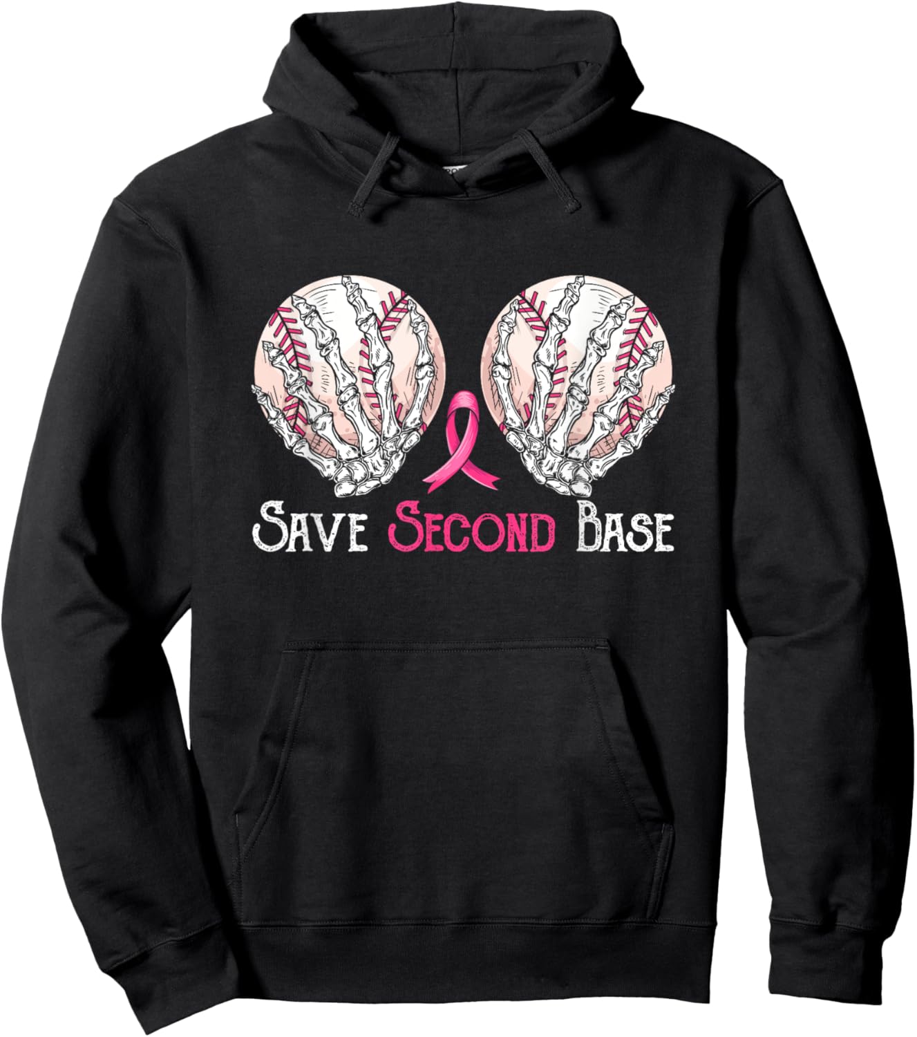 Save 2nd Second-Base Baseball Player Breast Cancer Awareness Hoodie - Hoodie | Black