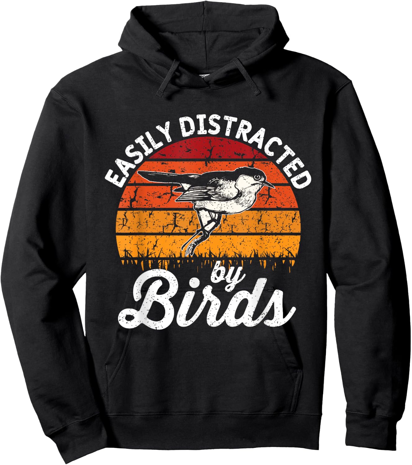 Vintage Distressed Easily Distracted By Birds Funny Bird Hoodie - Hoodie | Black