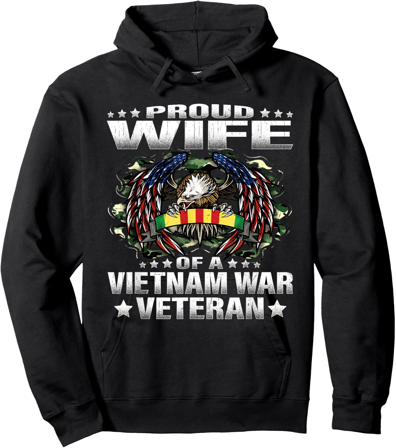 Proud Wife Of A Vietnam War Veteran Military Vet's Spouse Hoodie - Hoodie | Black