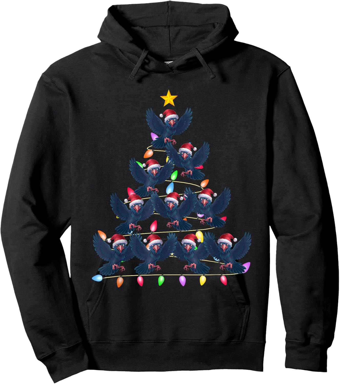 Christmas Tree Lights Men Women Santa Raven Xmas PJs Hoodie - Hoodie | Black