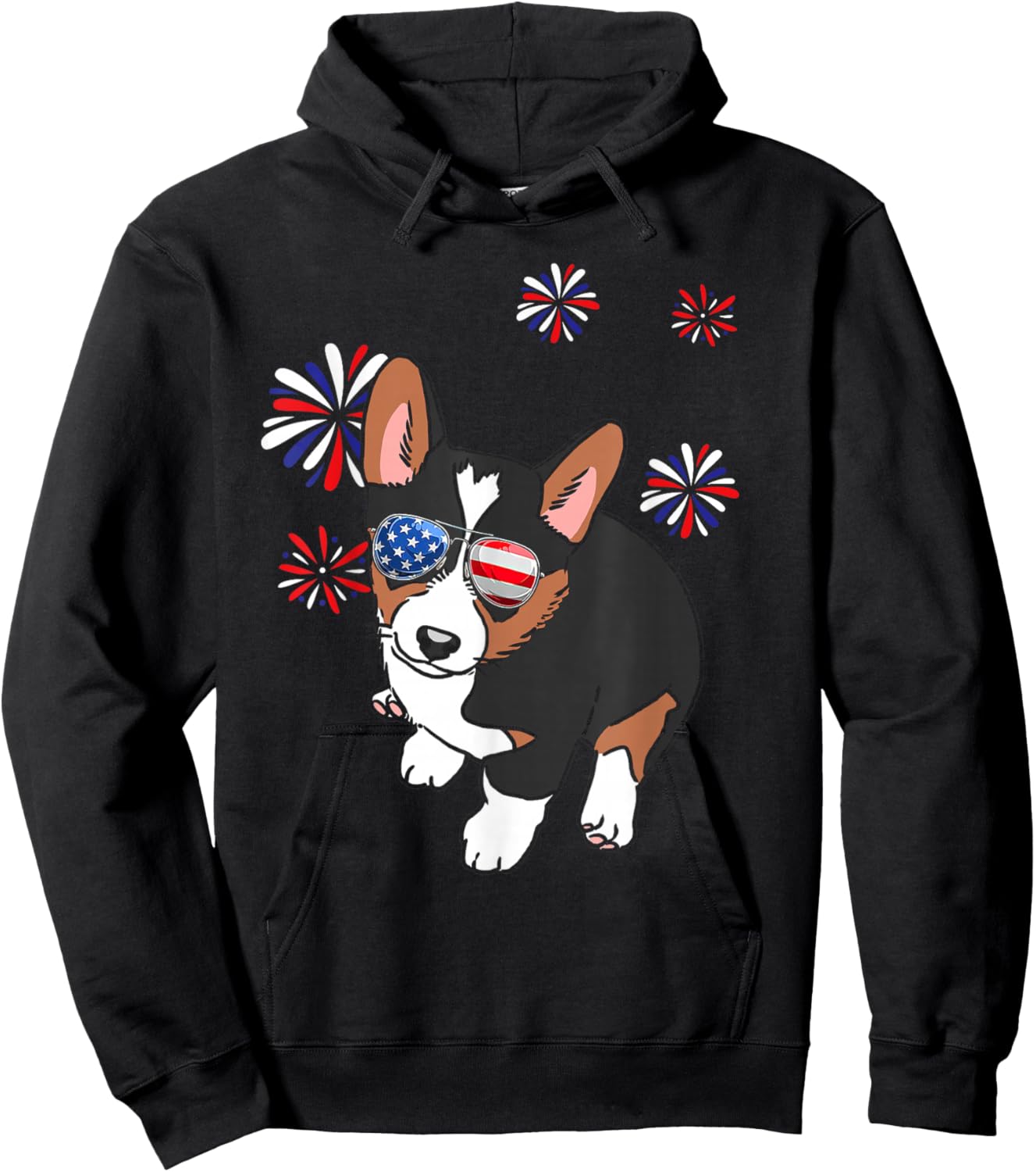 Patriotic Tricolor Corgi USA Flag 4th of July Dog Lover Hoodie - Hoodie | Black