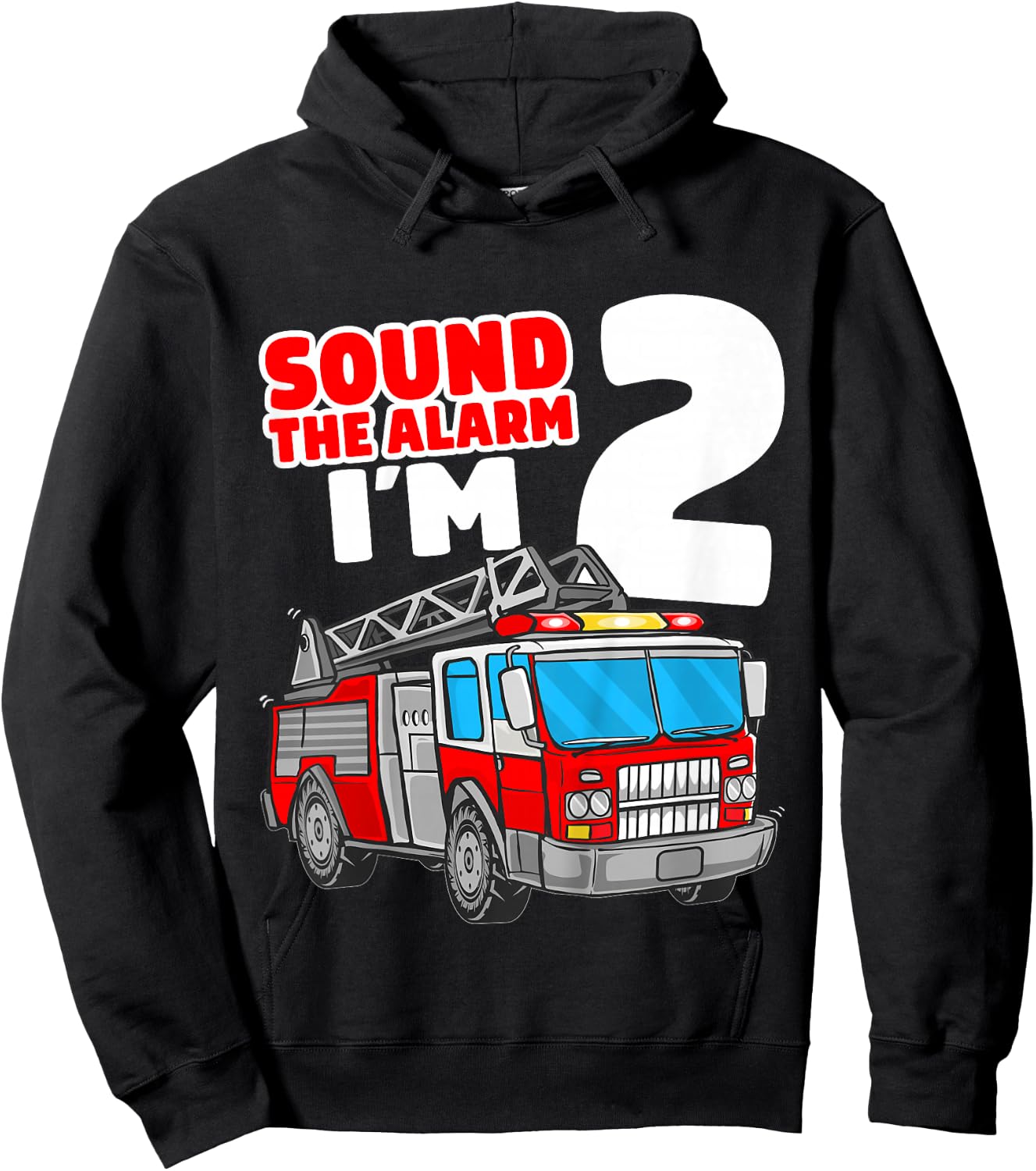 Kids Fire Truck 2 Year Old Firefighter 2nd Birthday Boy Toddler Hoodie - Hoodie | Black