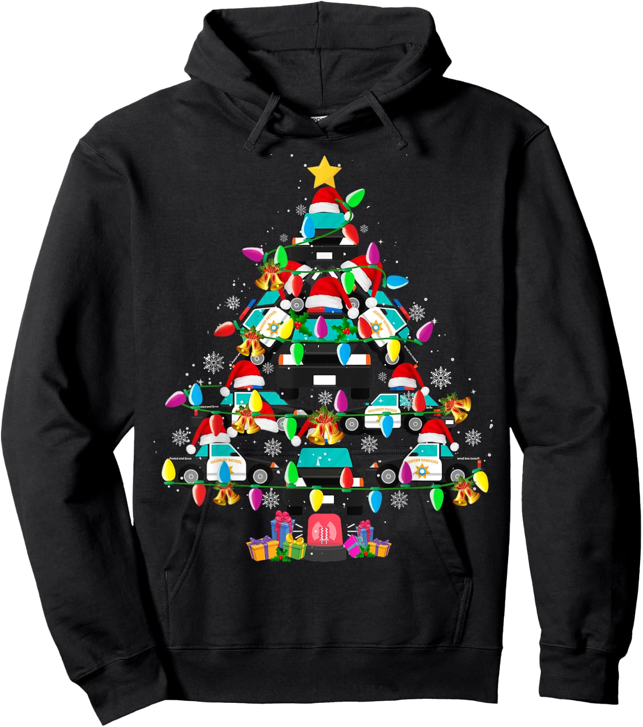Police Car Christmas Tree Funny Santa Policeman Gifts Hoodie - Hoodie | Black