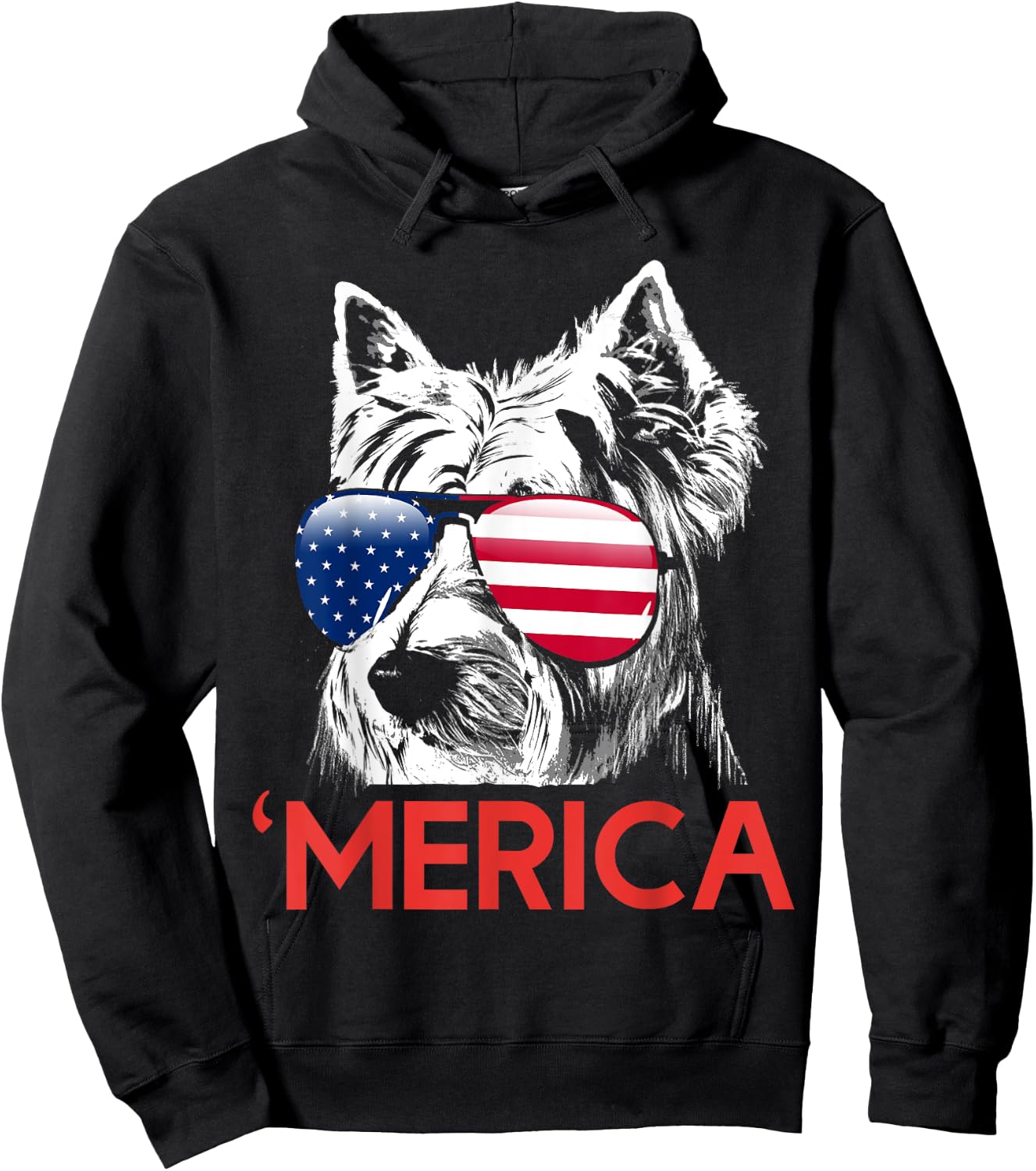 Merica Westie American Flag 4th of July Independence Day Hoodie - Hoodie | Black