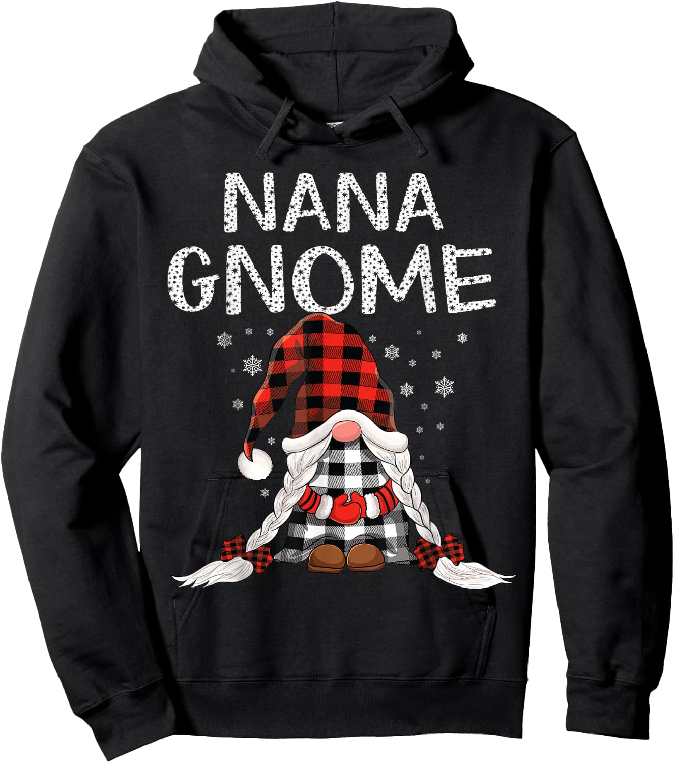 Cute nana Gnomes check red Plaid pattern Christmas Gnome Hoodie - Hoodie | Black