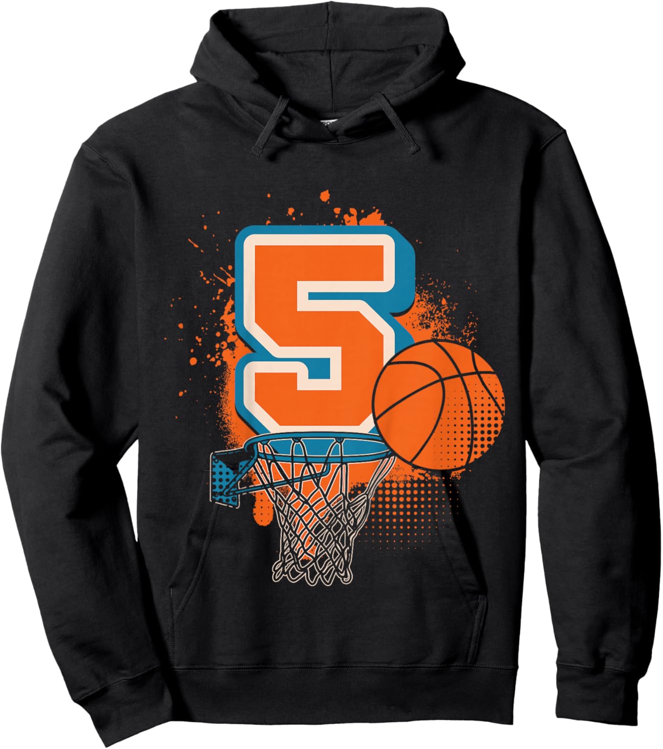 Kids 5th Birthday Boy Basketball Player Basketball 5 Years Old Hoodie - Hoodie | Black