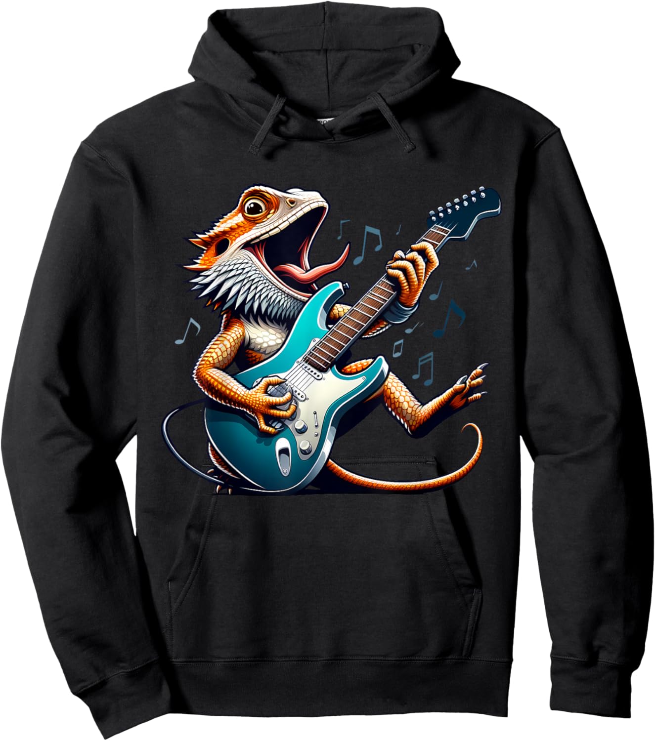 Rock Bearded Dragon Playing Guitar,Lizard Bearded Rock&Roll Hoodie - Hoodie | Black