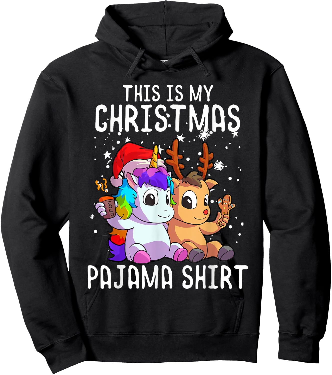 Unicorn Christmas Pajama Shirt Reindeer Unicorn Lover Gift Hoodie - Hoodie | Black