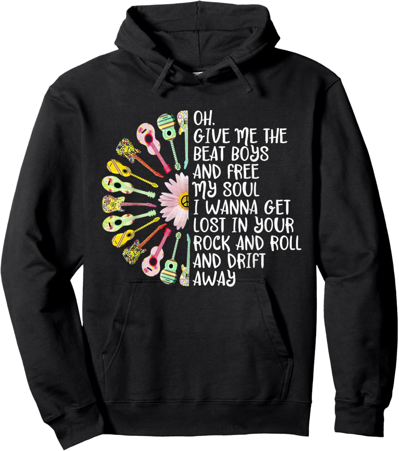 Guitar Give Me The Beat And Free My Soul Hippie Guitar lover Hoodie - Hoodie | Black