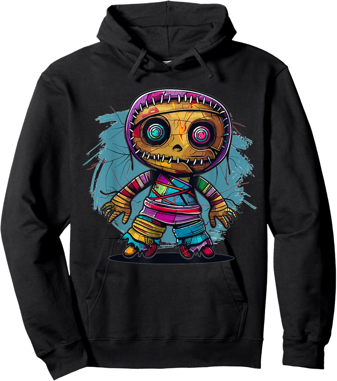 Cartoon Voodoo Doll Art I Kids Voodoo Doll Colorful Voodoo Doll Hoodie - Hoodie | Black