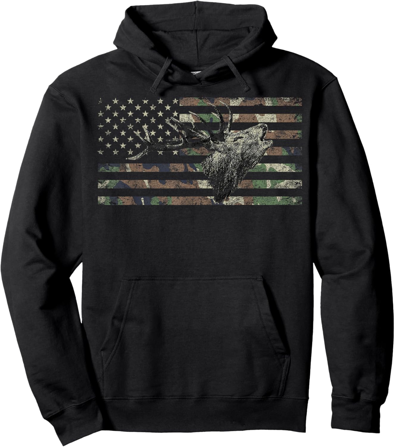 Deer Hunting Camo American Flag Buck Calling Hunter Country Hoodie - Hoodie | Black