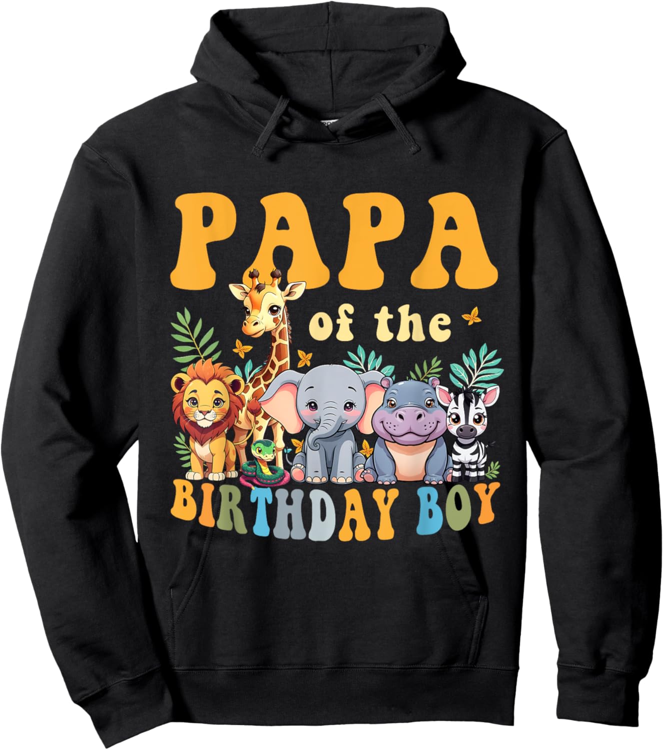 Papa of the Birthday Boy Kids Safari Jungle Animal Matching Hoodie - Hoodie | Black