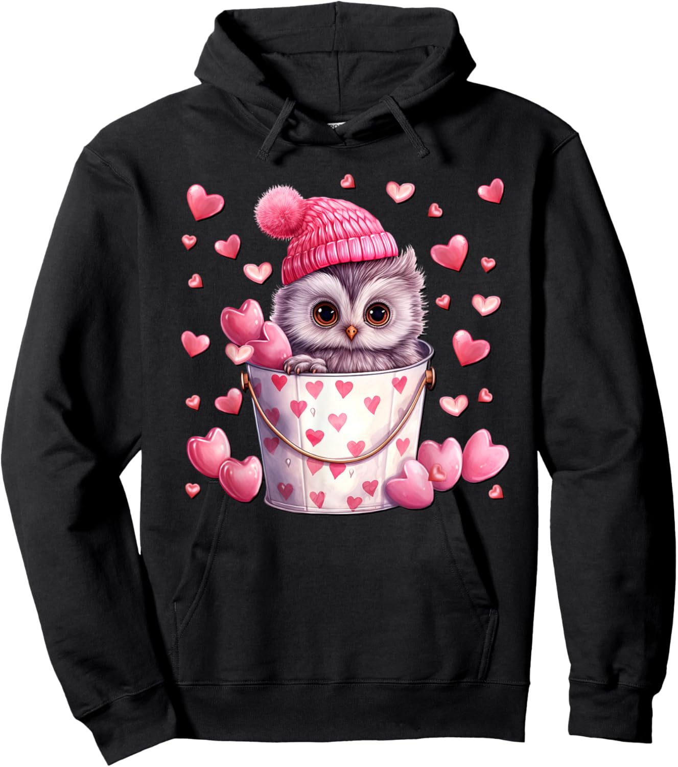 Cute Owl Love Graphic And Valentine Animal Lovers Hoodie - Hoodie | Black