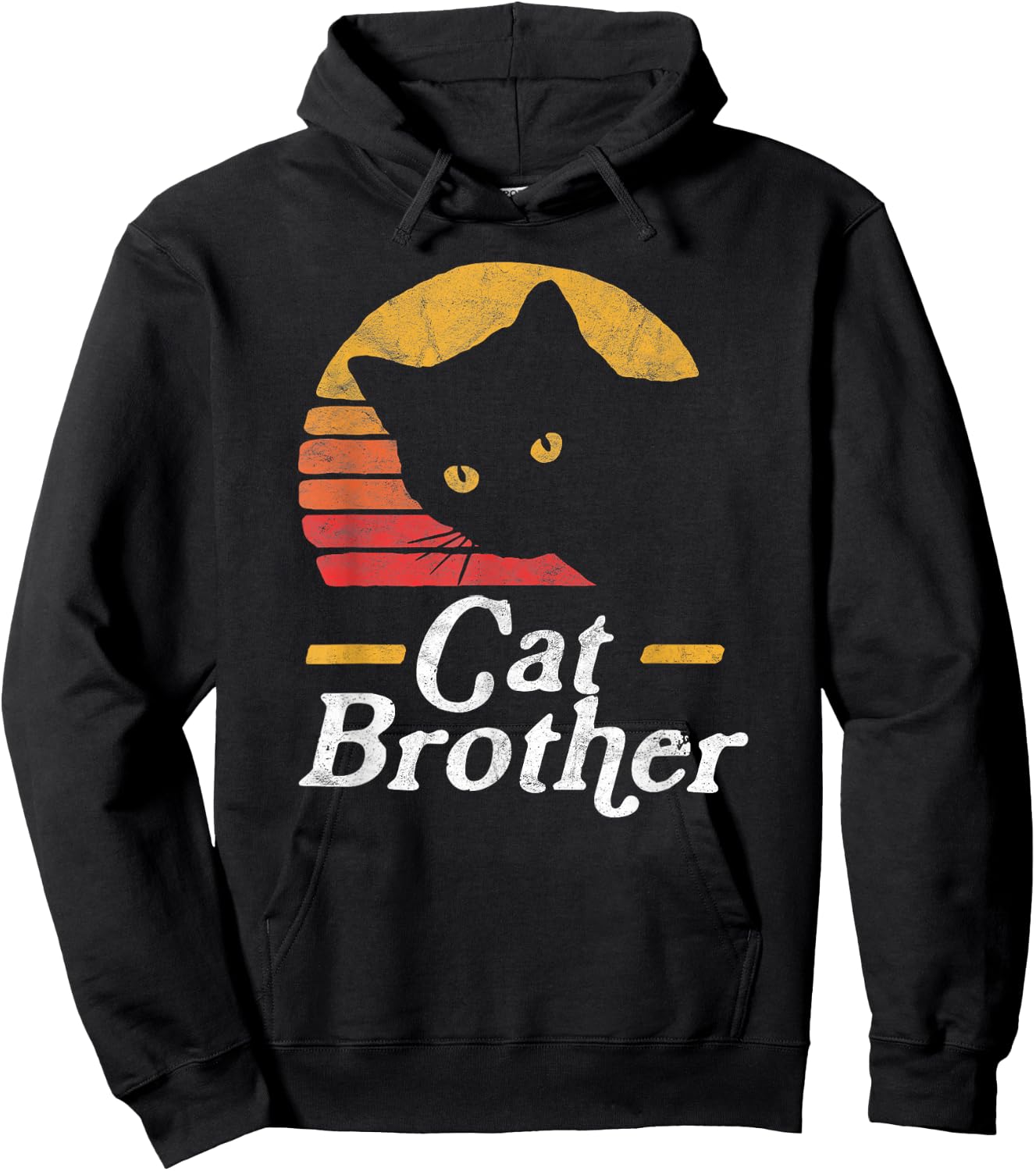 Cat Brother Vintage Eighties Style Sun Cat Retro Distressed Hoodie - Hoodie | Black