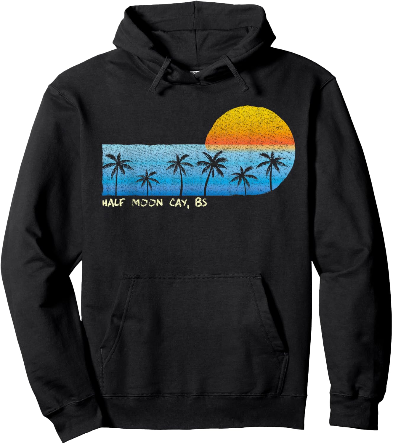 Vintage Half Moon Cay, BS Palm Trees & Sunset Beach Hoodie - Hoodie | Black