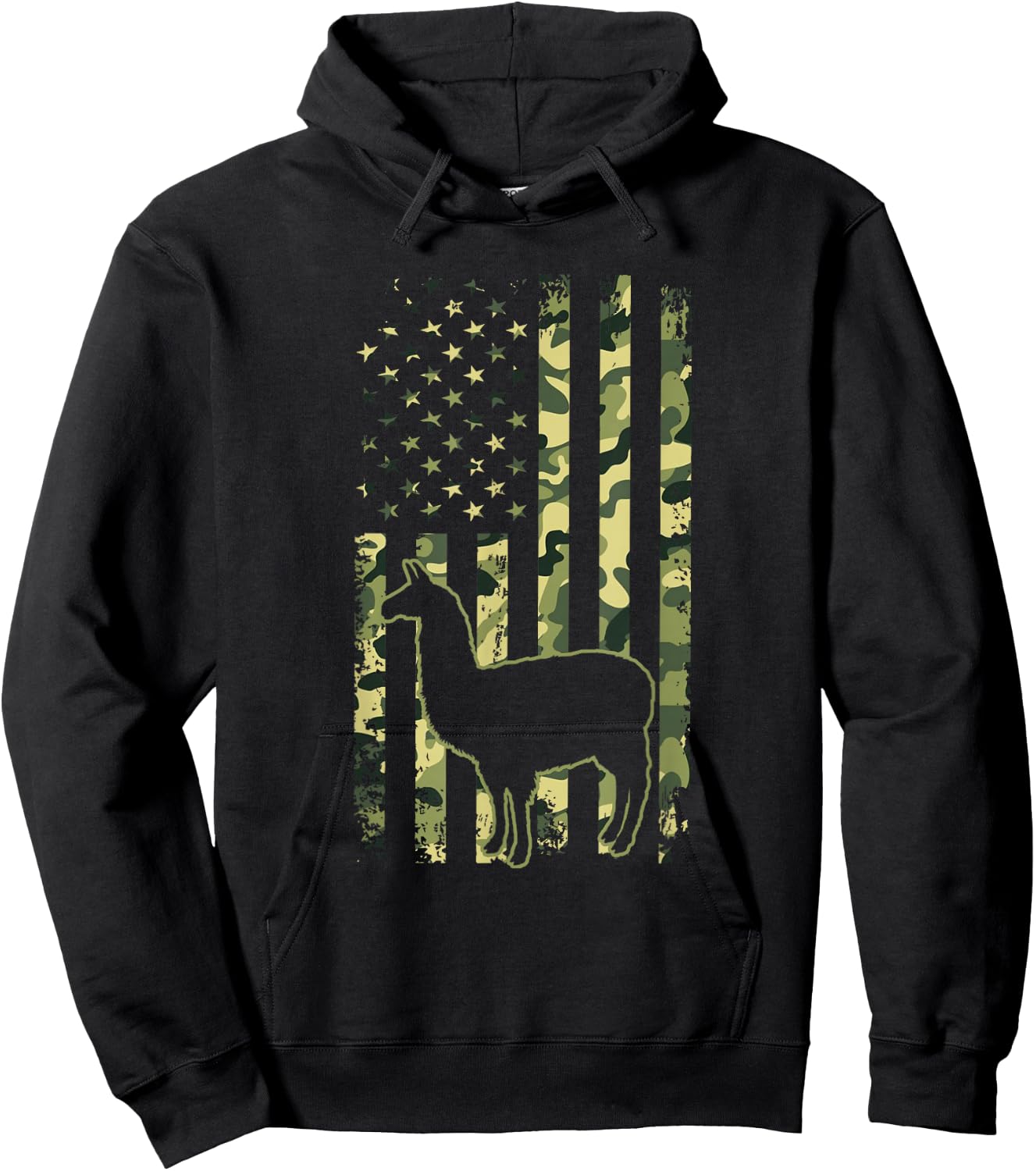 Camo American Flag Llama Camouflage 4th of July Animal Lover Hoodie - Hoodie | Black