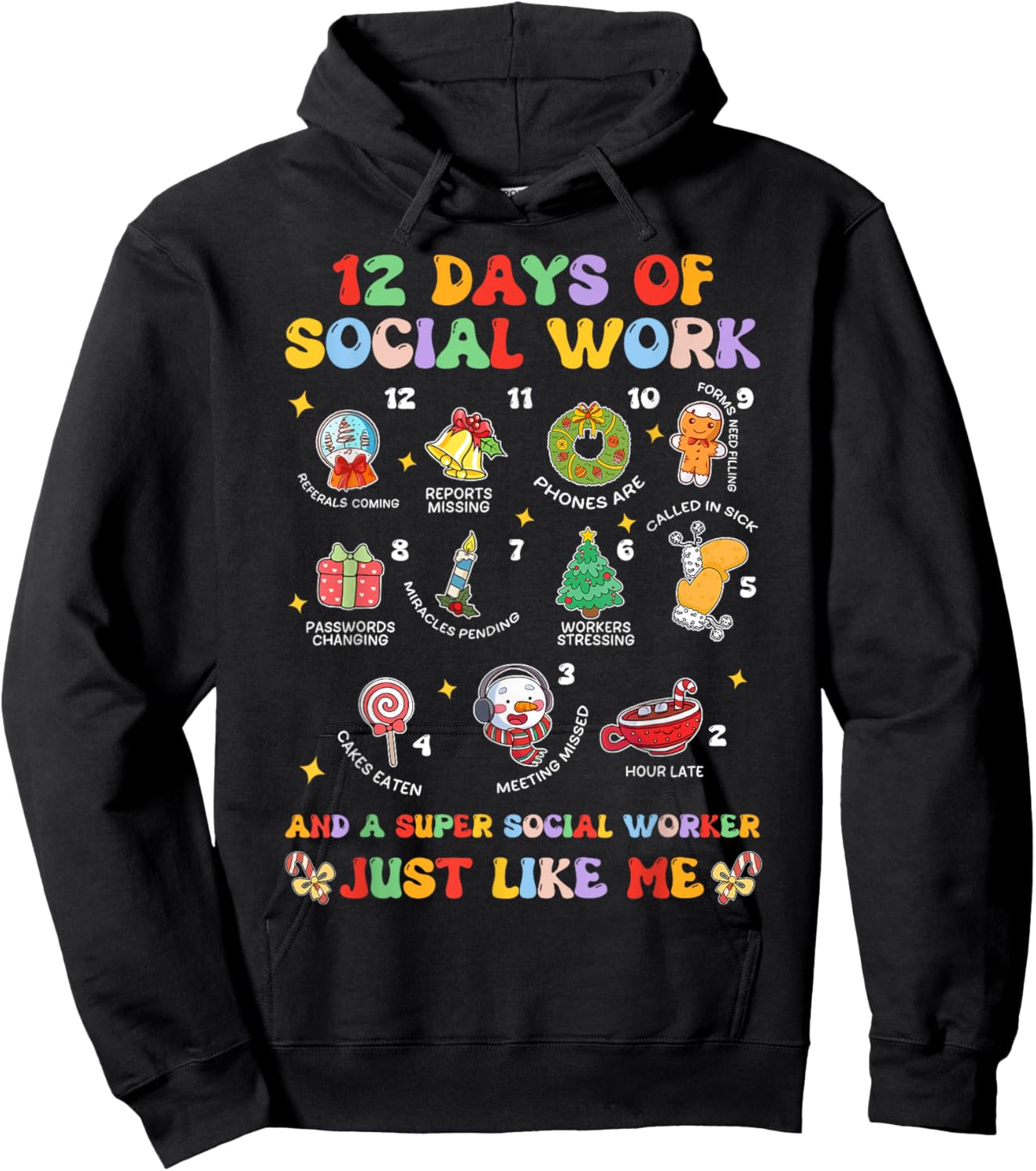 Groovy 12 Days Of Social Work Christmas School Social Worker Hoodie - Hoodie | Black