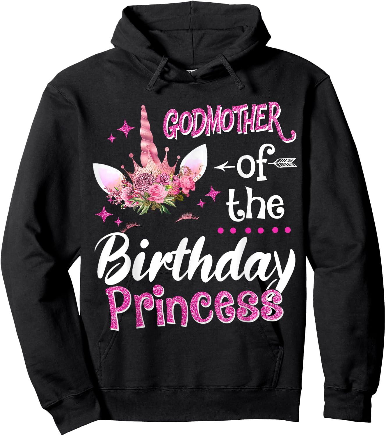 Godmother Of The Birthday Princess Unicorn Flower Mommy Hoodie - Hoodie | Black
