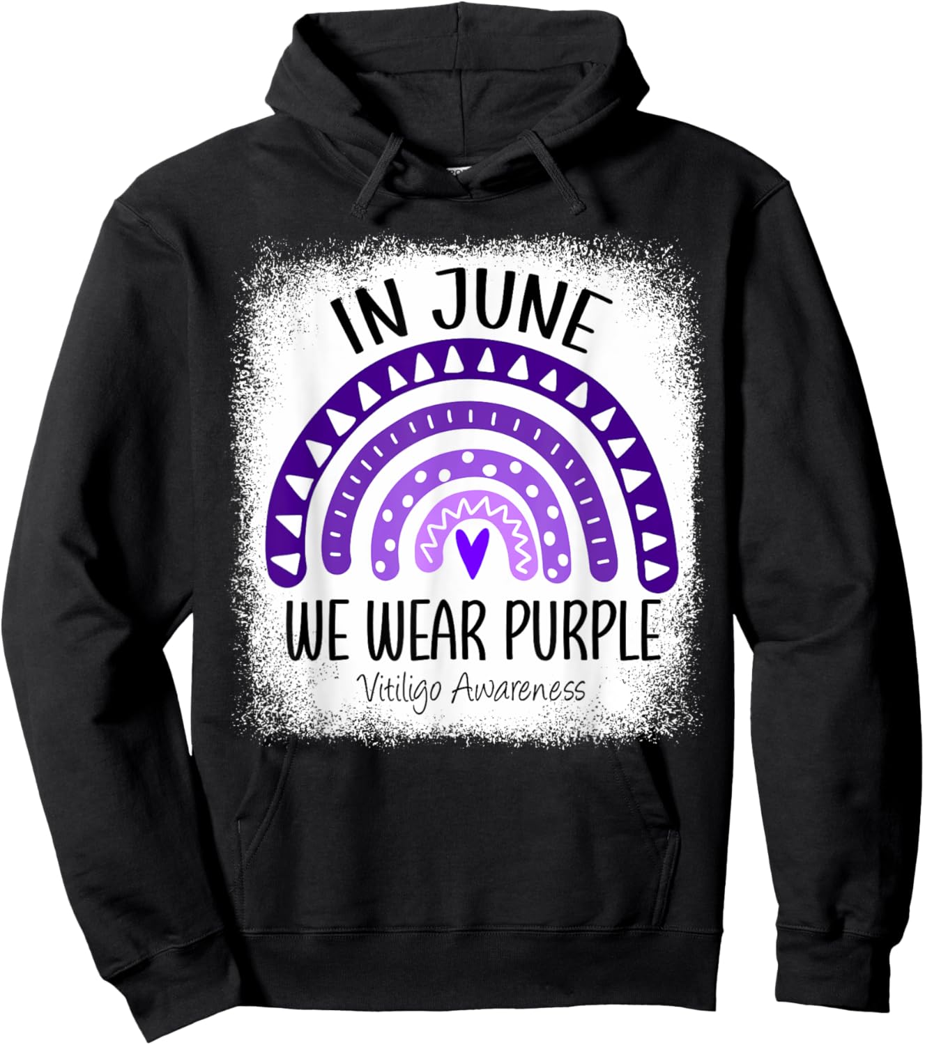 Rainbow In June We Wear Purple Vitiligo Awareness Ribbon Hoodie - Hoodie | Black