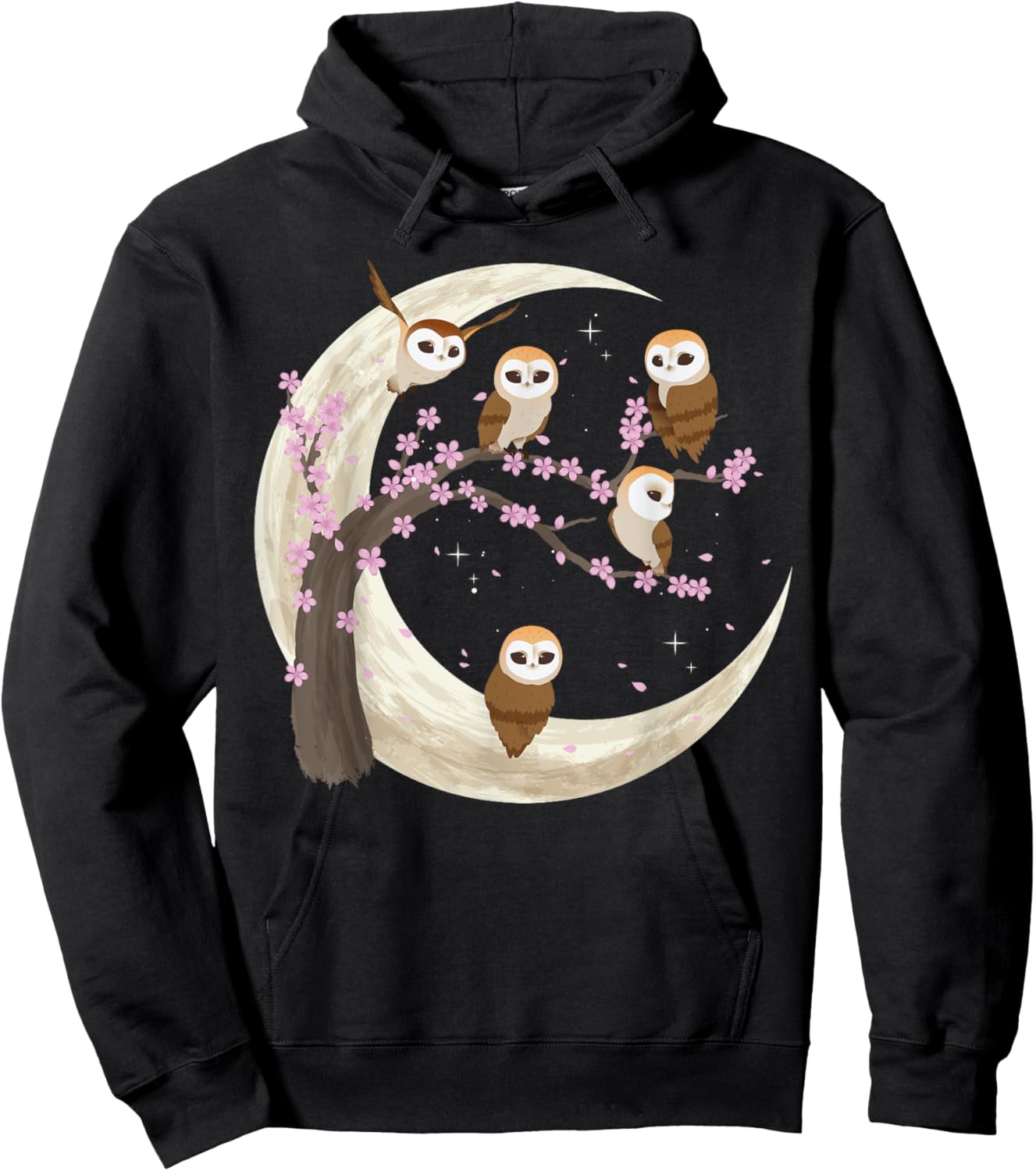 Owls Moon Shirt Japanese Sakura Cherry Blossom Owls Night Hoodie - Hoodie | Black
