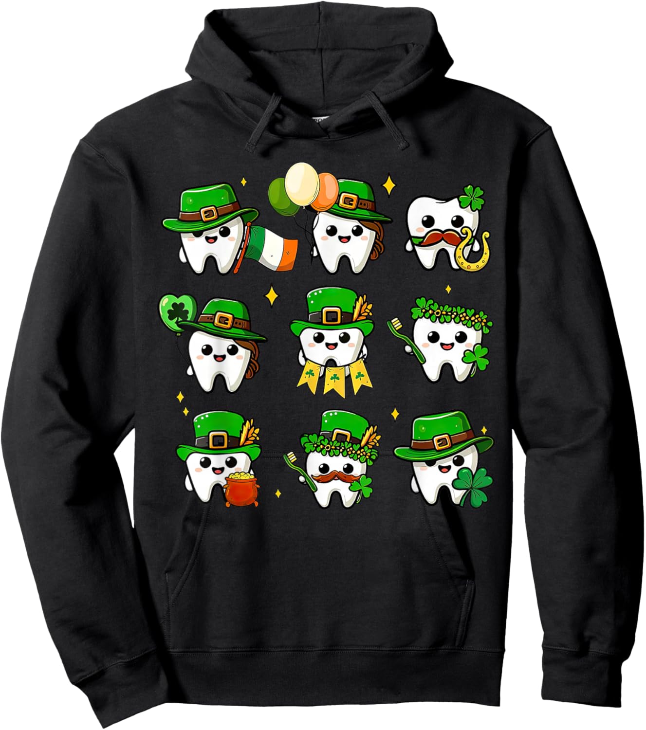 Dental Teeth St Patrick's Day Irish Dentist Shamrock Hoodie - Hoodie | Black