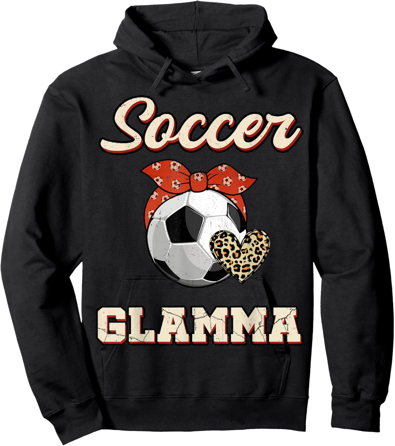 Soccer Glamma Bandana Leopard Heart Fans Mother's Day Hoodie - Hoodie | Black