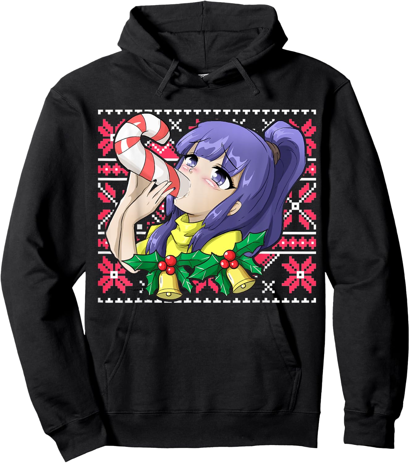 Ugly Christmas Otaku Ahegao Christmas Ecchi Etchi Hentai Hoodie - Hoodie | Black