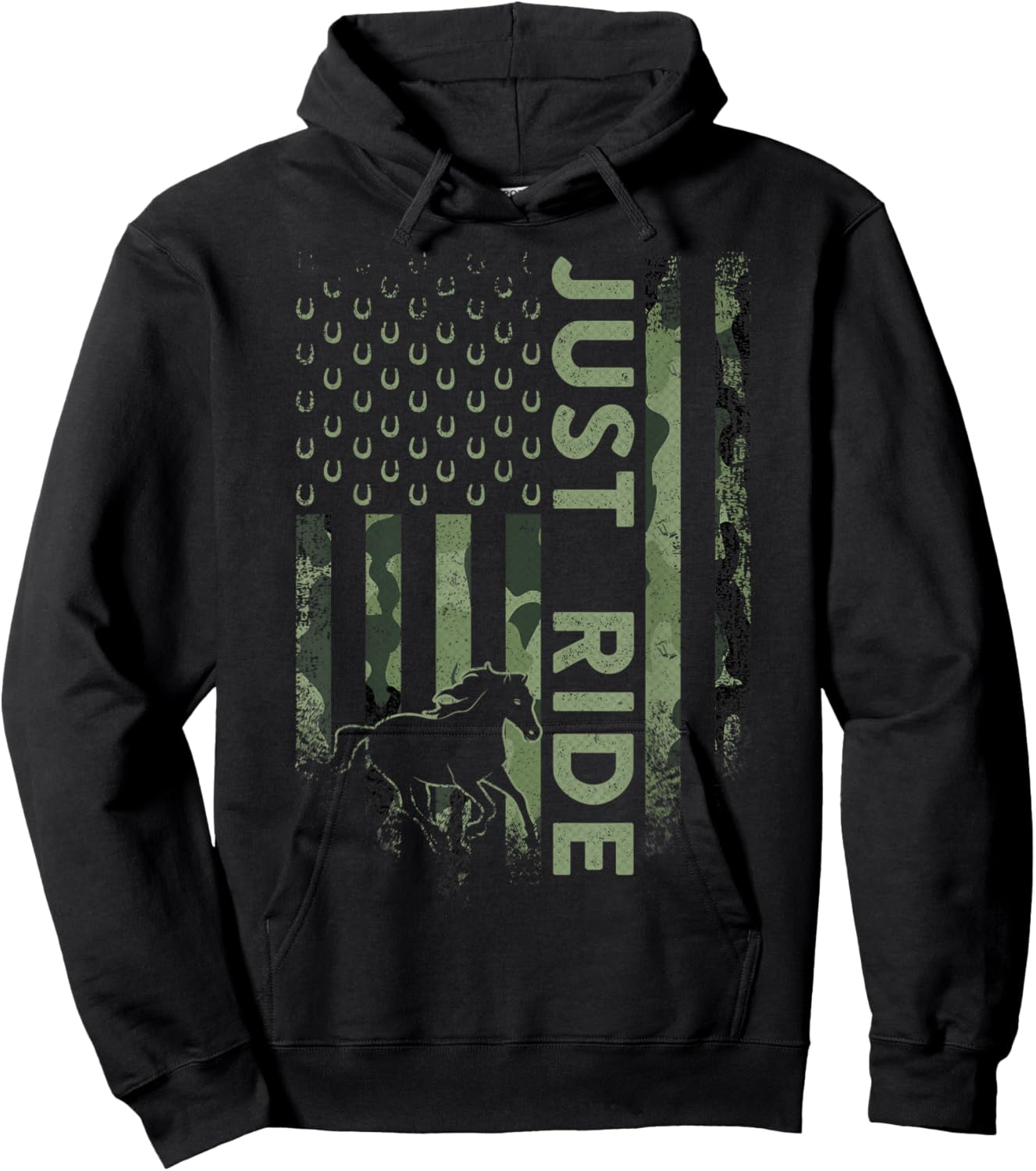 Vintage USA Camouflage Just Ride Horse, Horseback Riding Hoodie - Hoodie | Black