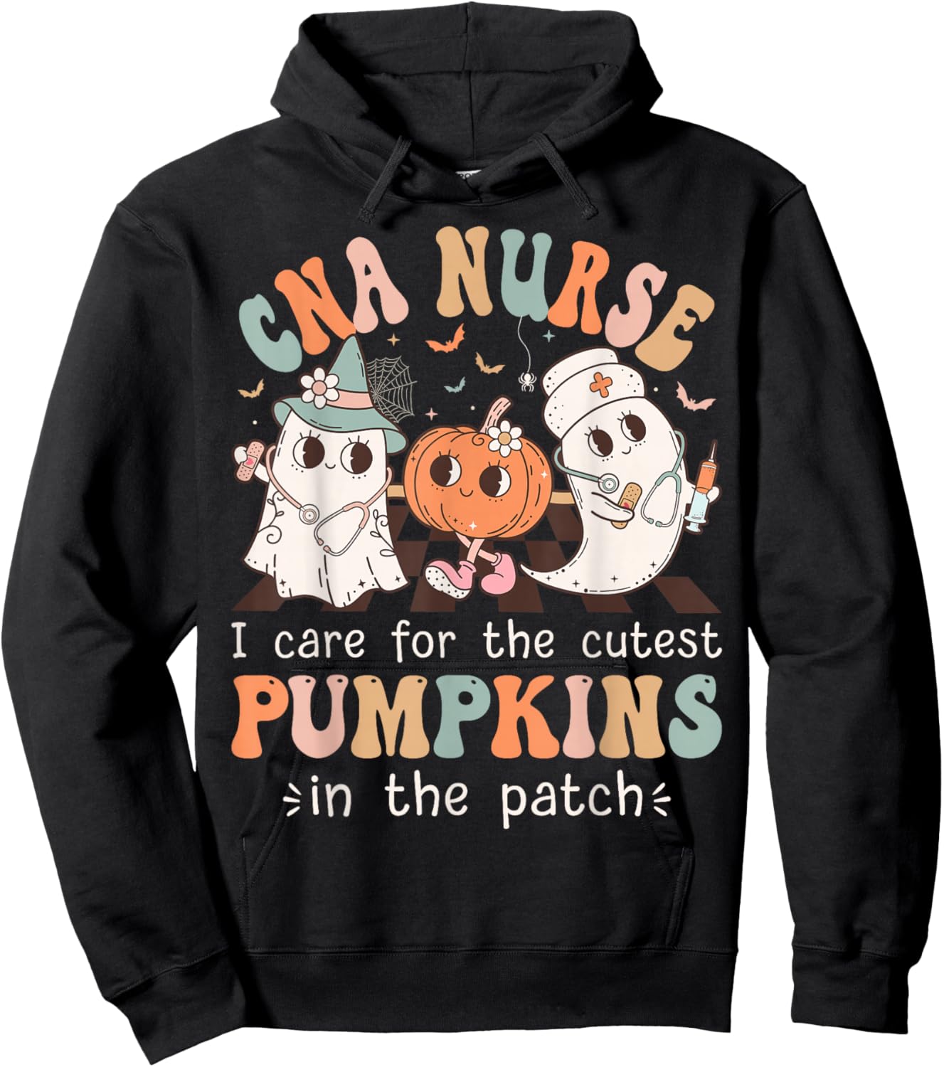 Groovy CNA Boo Crew Funny Nursing Assistant Halloween Hoodie - Hoodie | Black