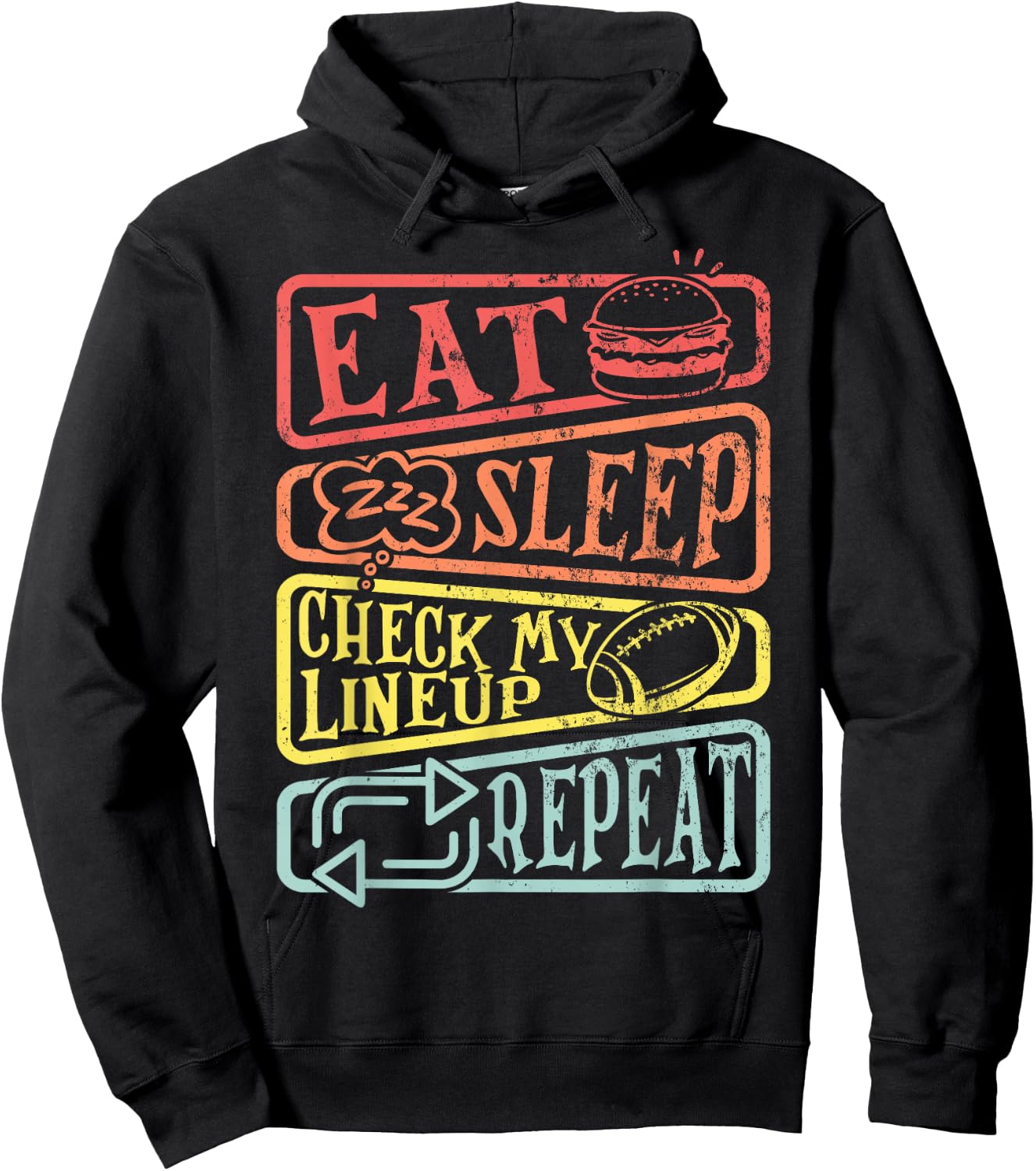 Eat Sleep Check My Lineup Repeat Retro Fantasy Football Hoodie - Hoodie | Black