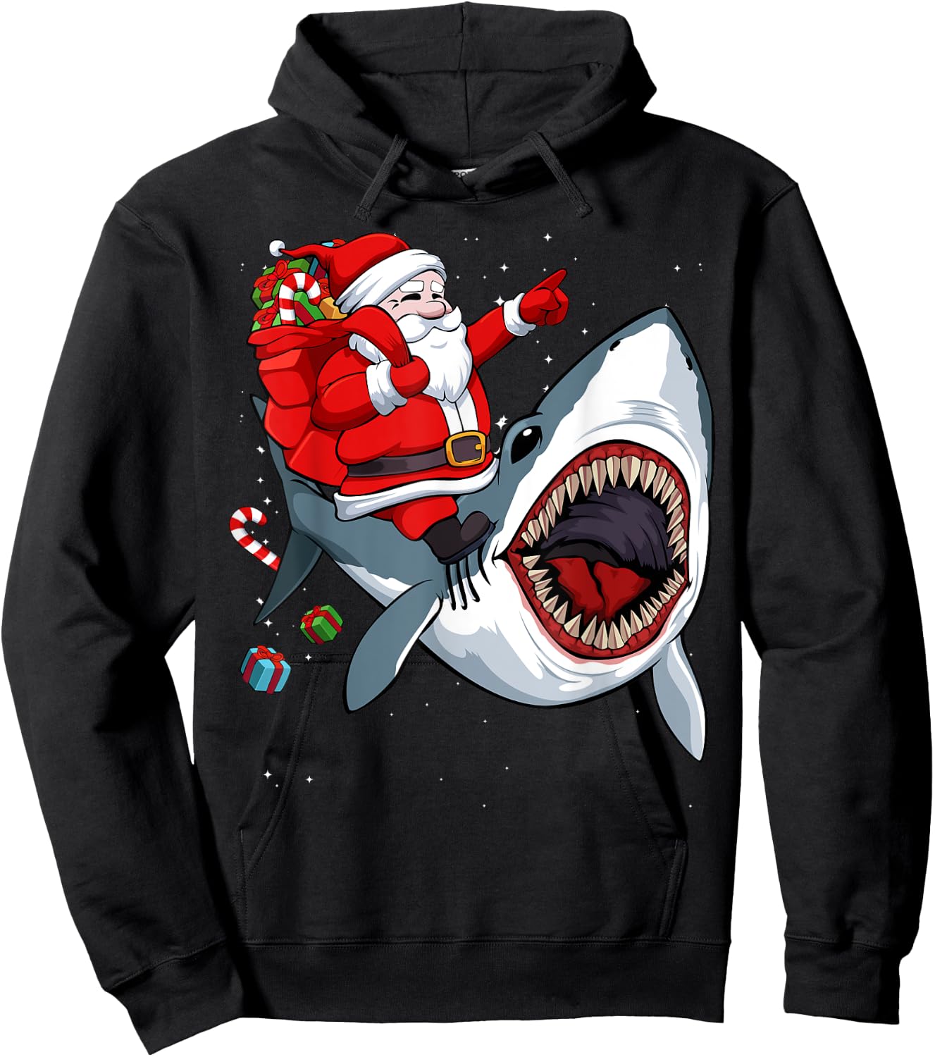 Santa Riding Shark Christmas Pajama Cute Ocean Animal X-Mas Hoodie - Hoodie | Black