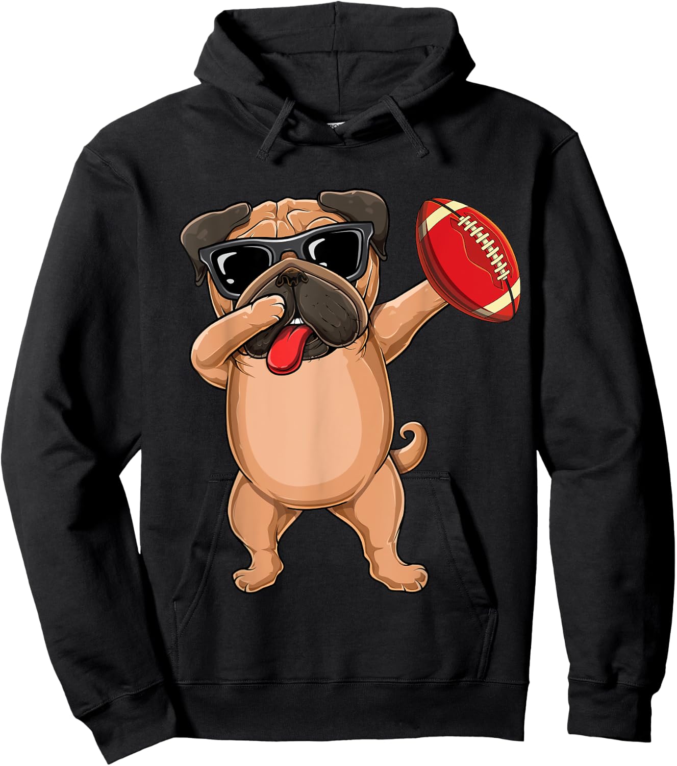 Dabbing Cute football sunglasses Pug dog- Pet lover & dab Hoodie - Hoodie | Black