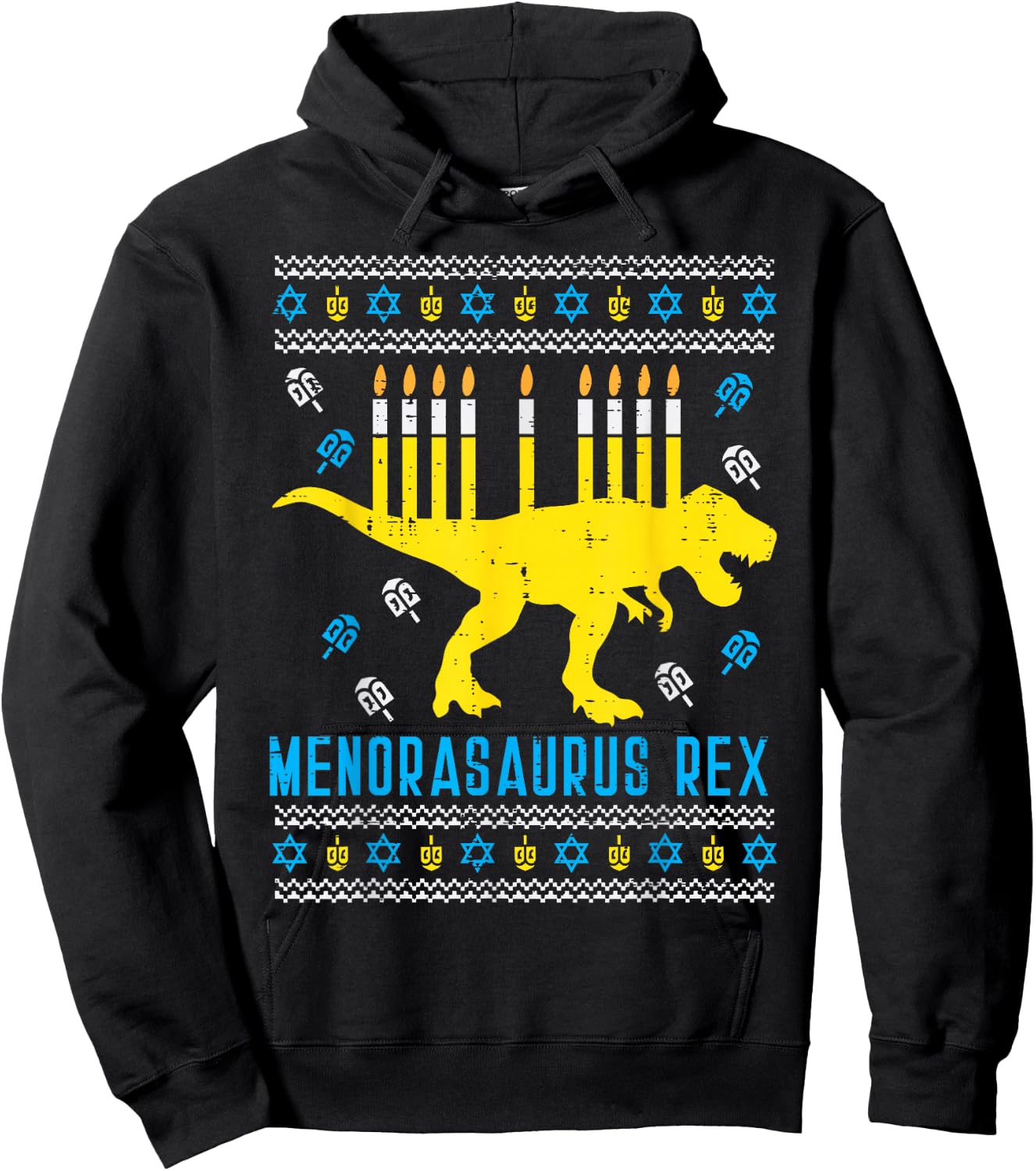 Menorasaurus Rex Trex Menorah Ugly Hanukkah Chanukkah Gift Hoodie - Hoodie | Black