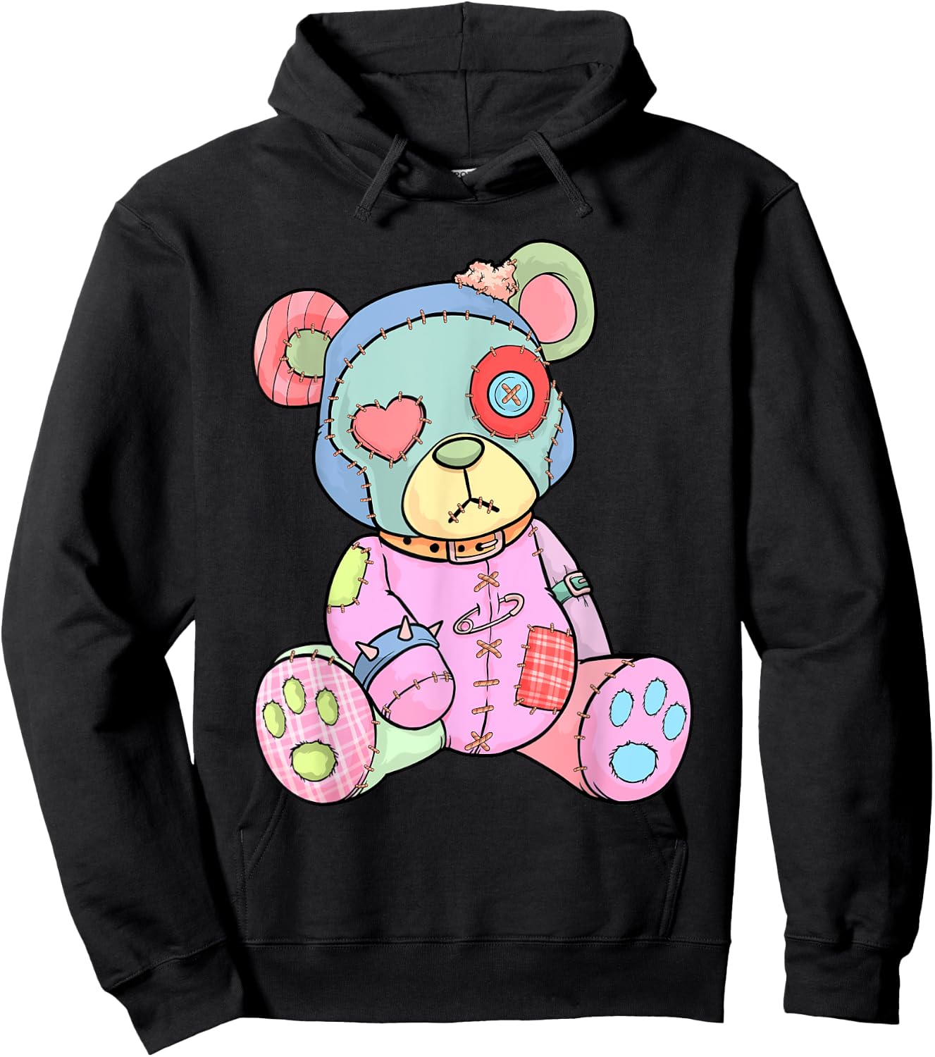 Pastel Goth Teddy Bear Japanese Anime Kawaii Menhera Small Hoodie - Hoodie | Black