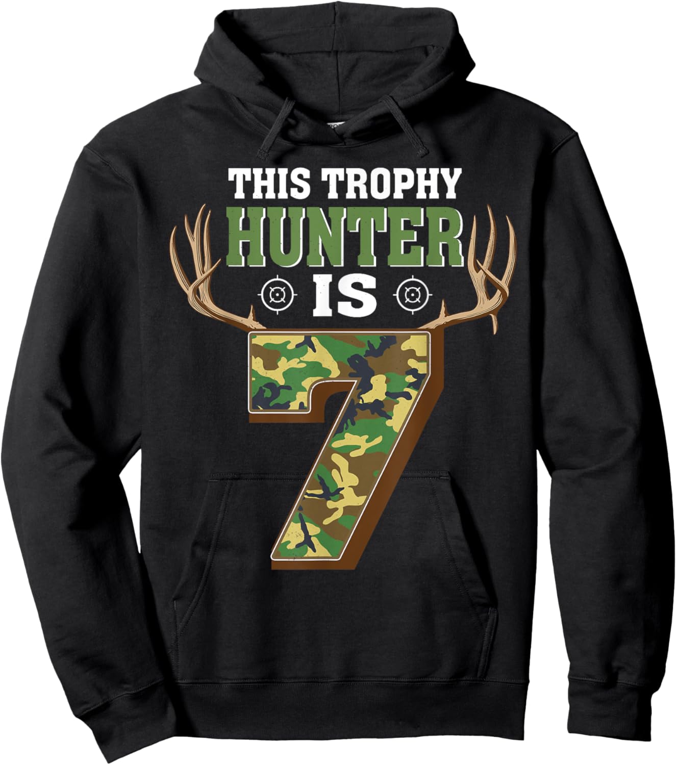 7 Year Old Hunting 7th Birthday Party Deer Hunter Hoodie - Hoodie | Black
