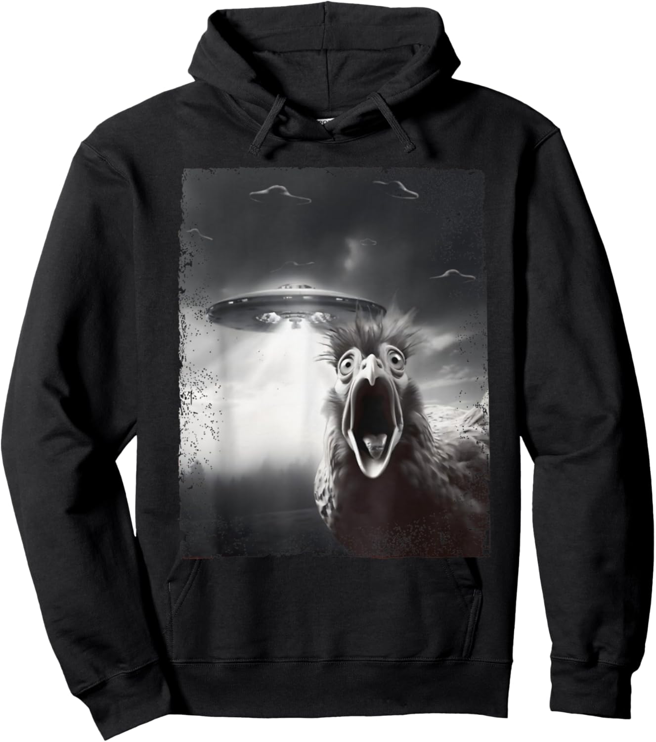 Funny Alien UFO Chicken Selfie with UFOs Weird Hoodie - Hoodie | Black