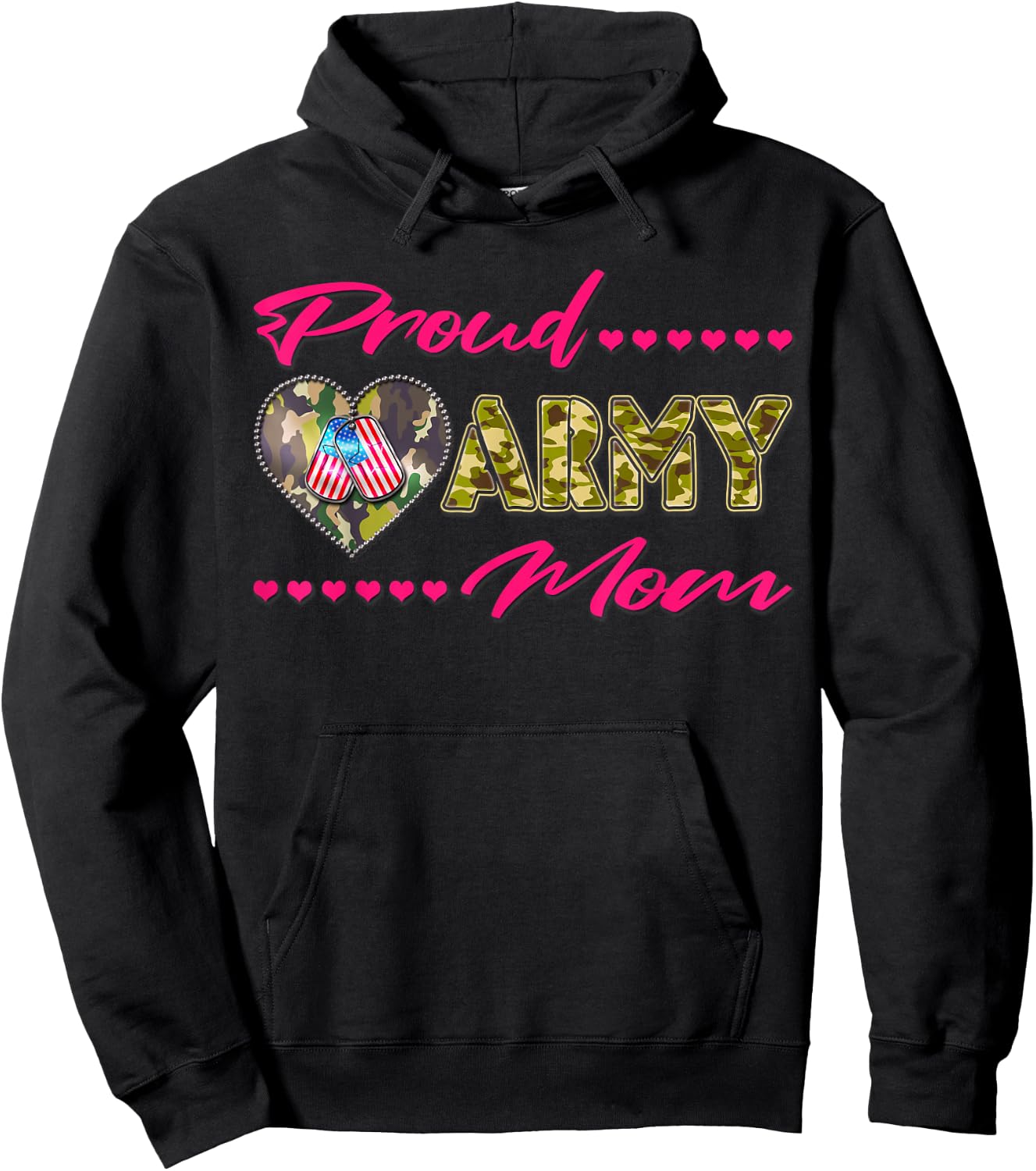 Proud Army Mom - Camo US Flag Dog Tags Military Mother Gift Hoodie - Hoodie | Black