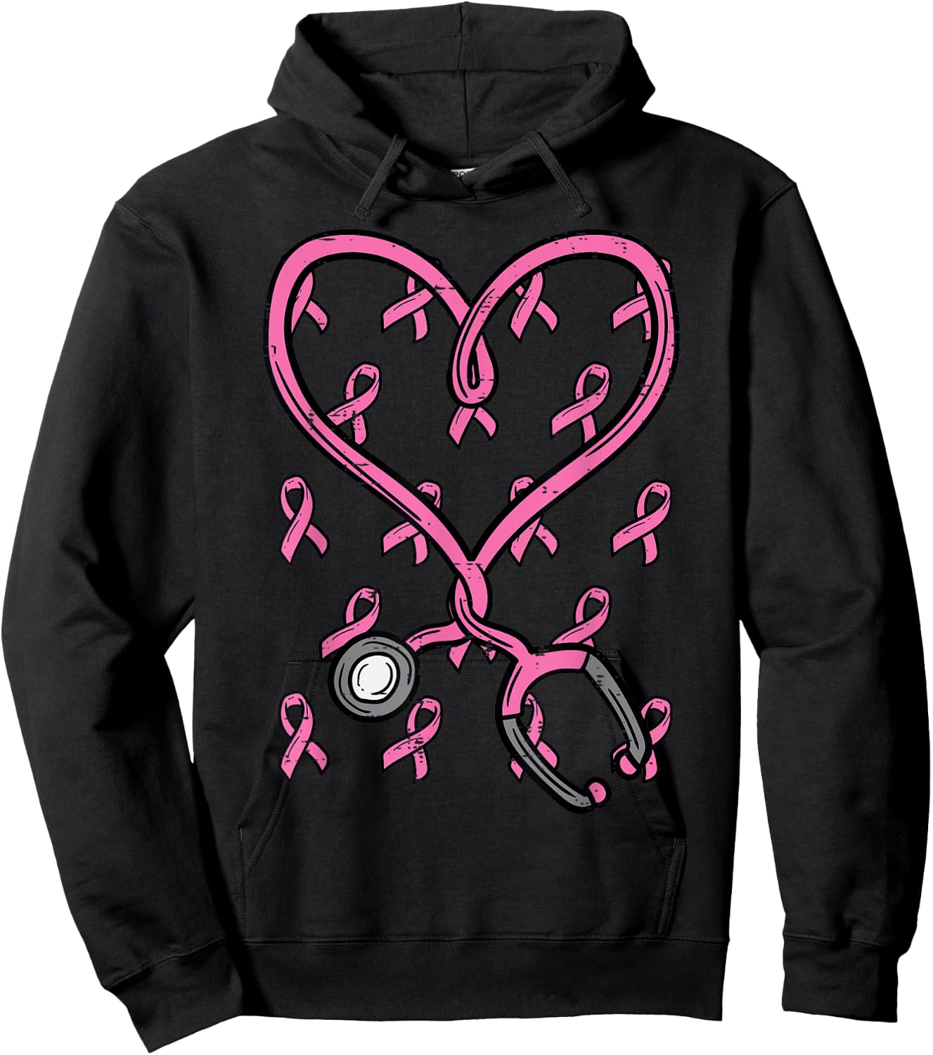 Pink Stethoscope Nurse Scrub Breast Cancer Awareness Women Hoodie - Hoodie | Black