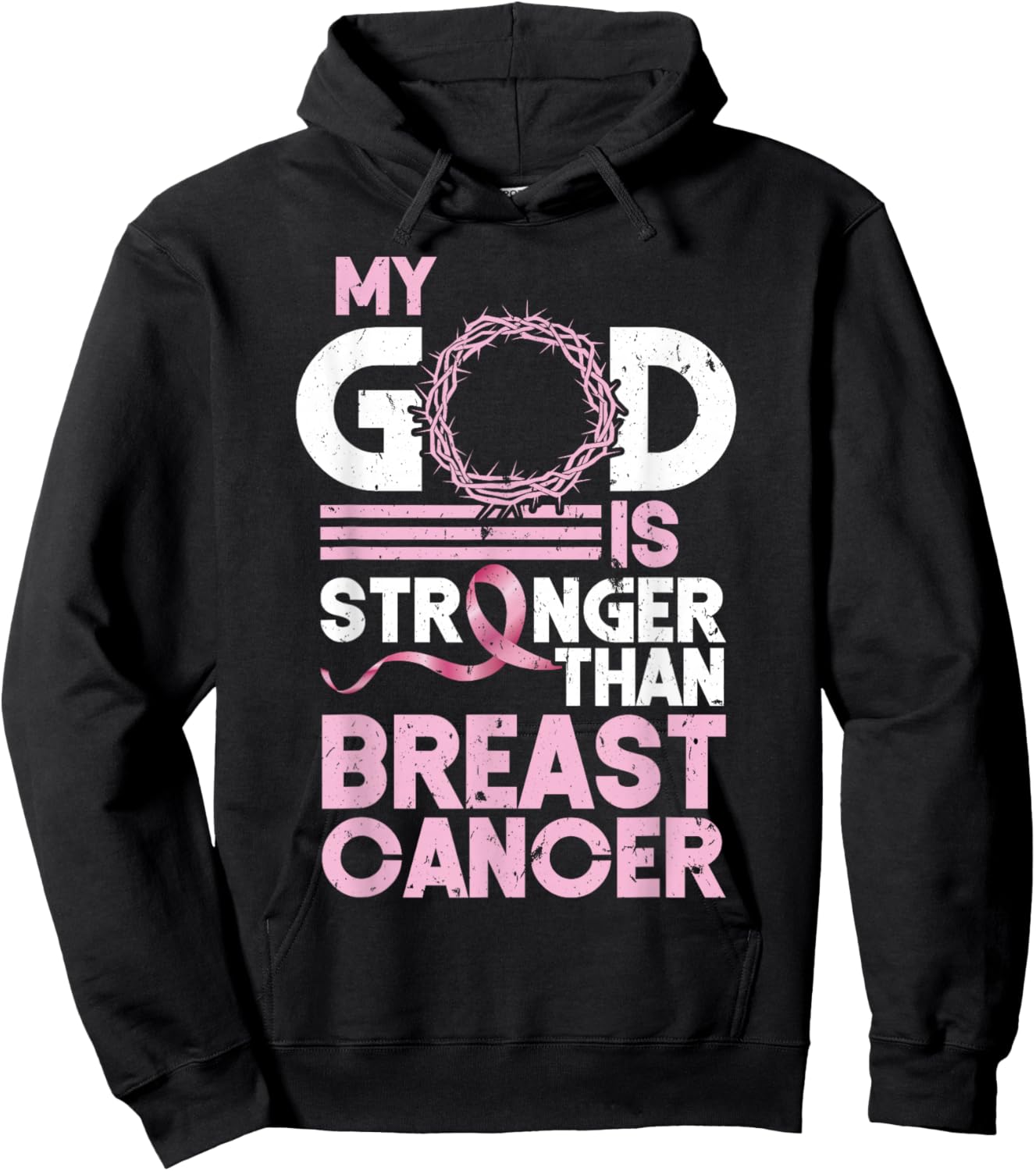 My God Is Stronger Than Breast Cancer Awareness Christian Hoodie - Hoodie | Black
