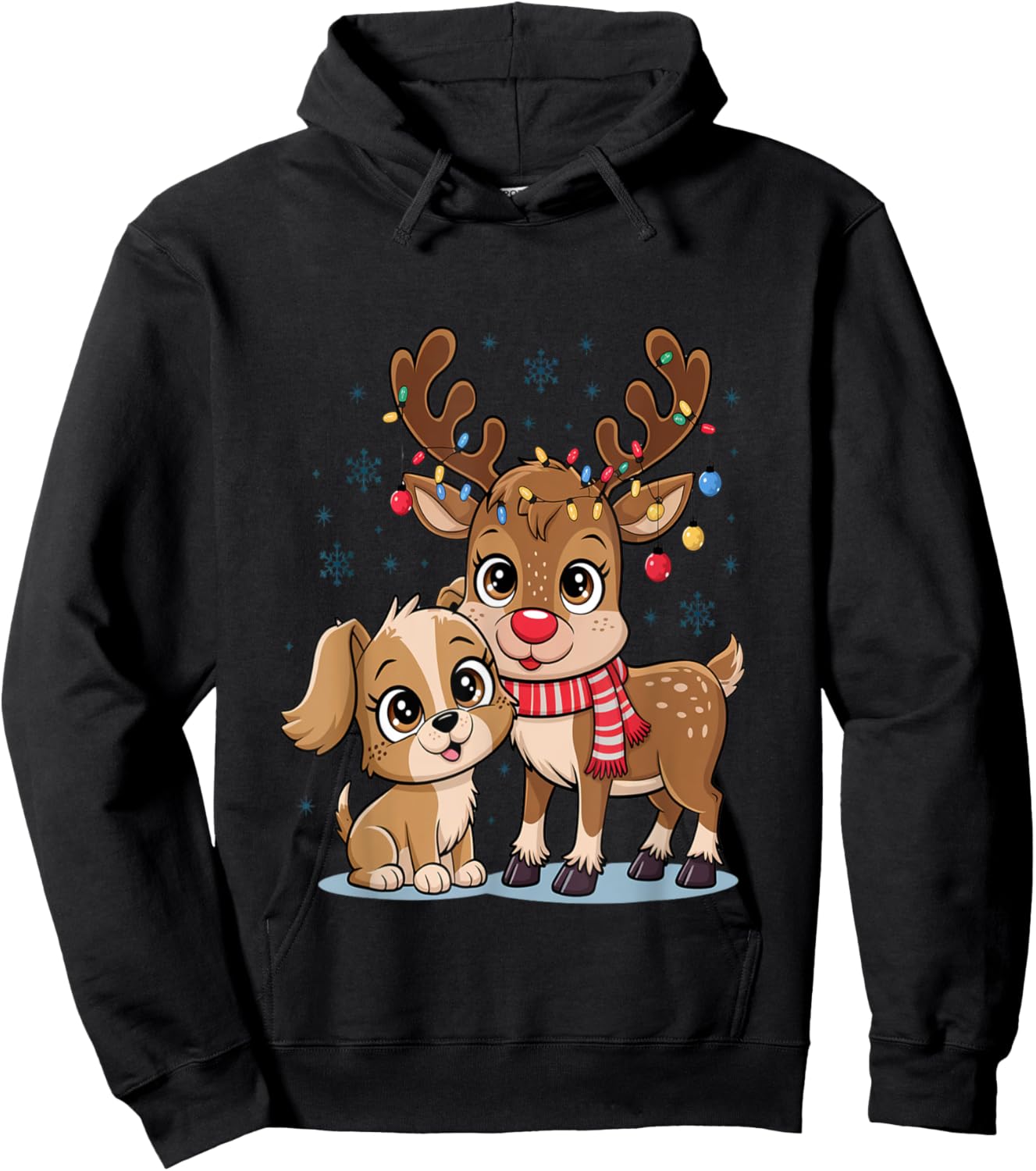 Adorable Puppy & Baby Reindeer Cute Christmas Hoodie - Hoodie | Black