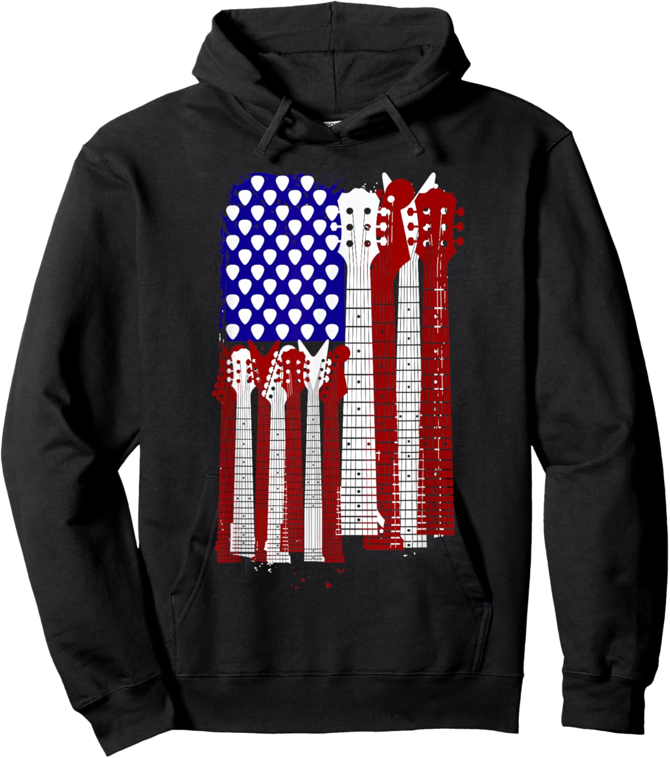 USA Flag Guitar and Plectrum Rock Concert Design | -Adults, Kids | Black, Small Hoodie - Hoodie | Black