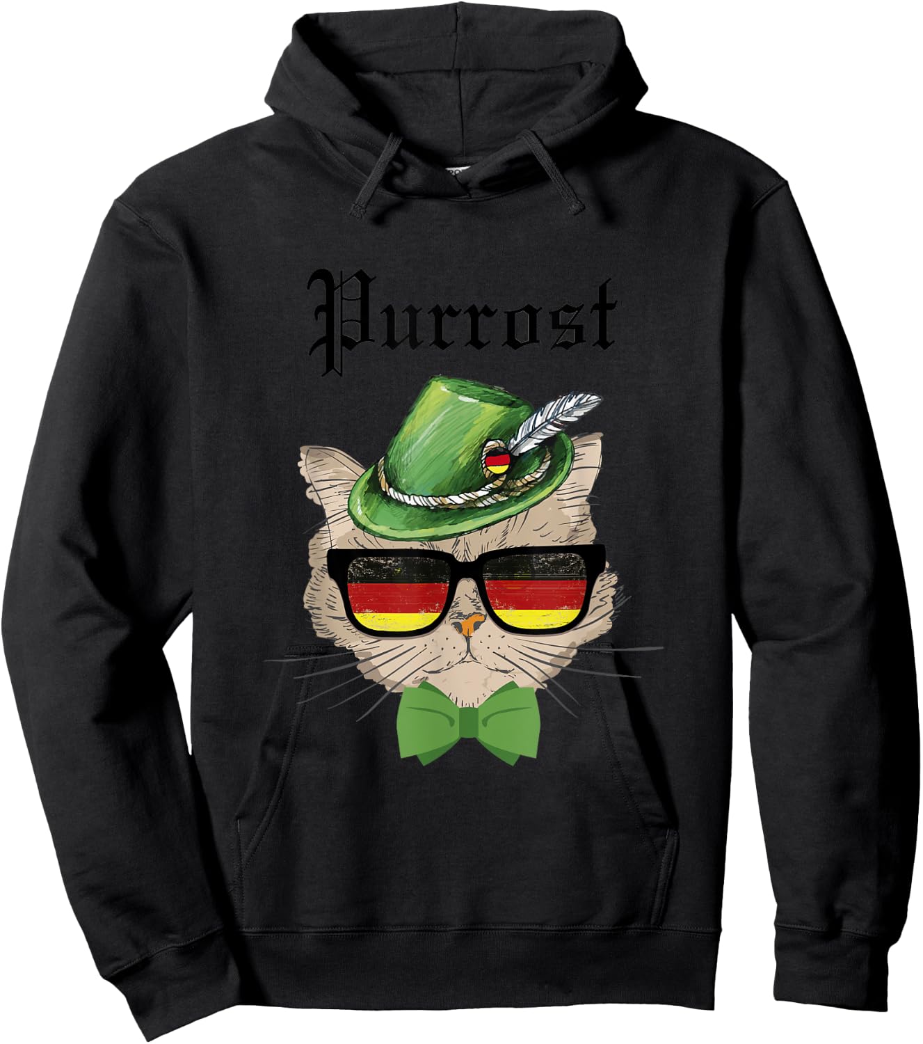 Purrost cat Bavarian Alpine Hat Funny German Oktoberfest Hoodie - Hoodie | Black