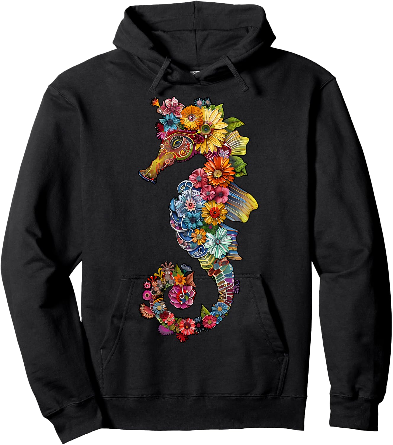 Floral Seahorse Ocean Animal Marine Beach Seahorse Flowers Hoodie - Hoodie | Black