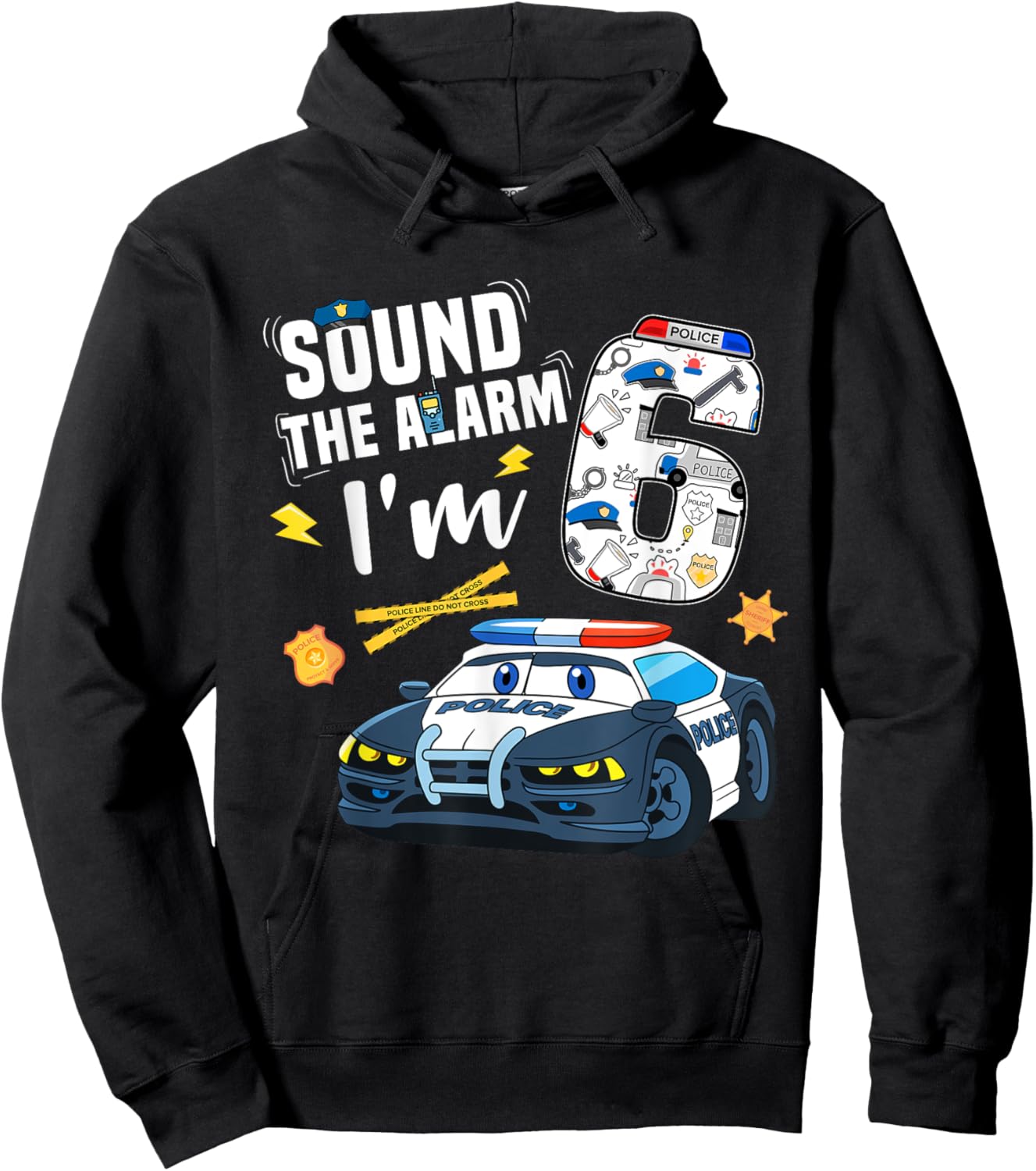 6th B-Day Police Car Police Boy Officer Birthday 6 Year Old Hoodie - Hoodie | Black